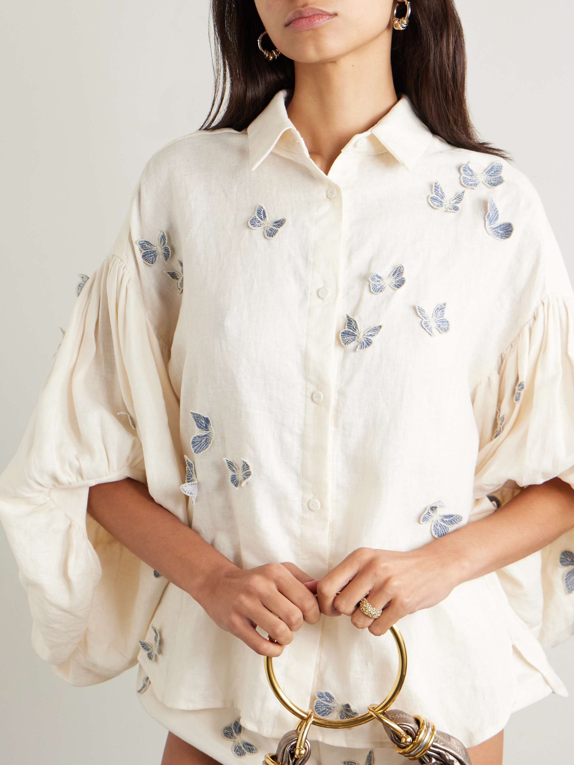 Agar Caracola appliquéd gathered linen shirt view