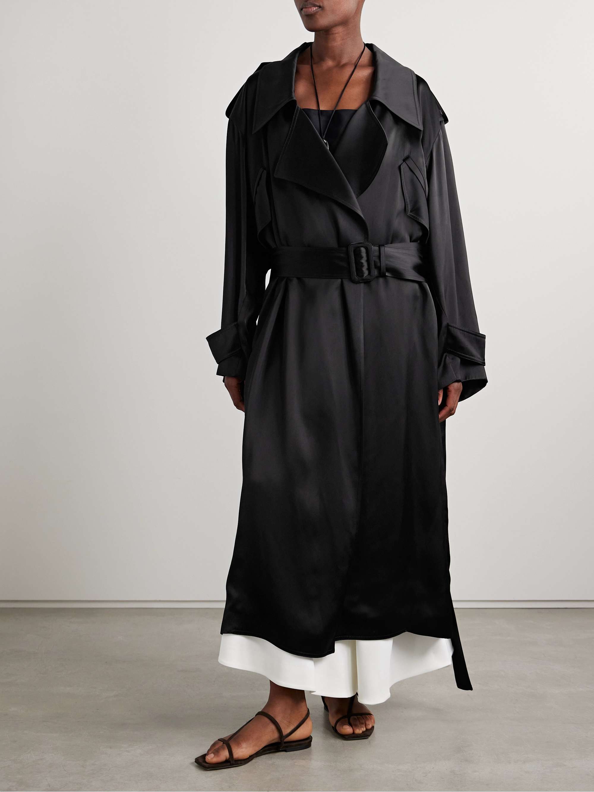 Belted duchesse-satin trench coat view