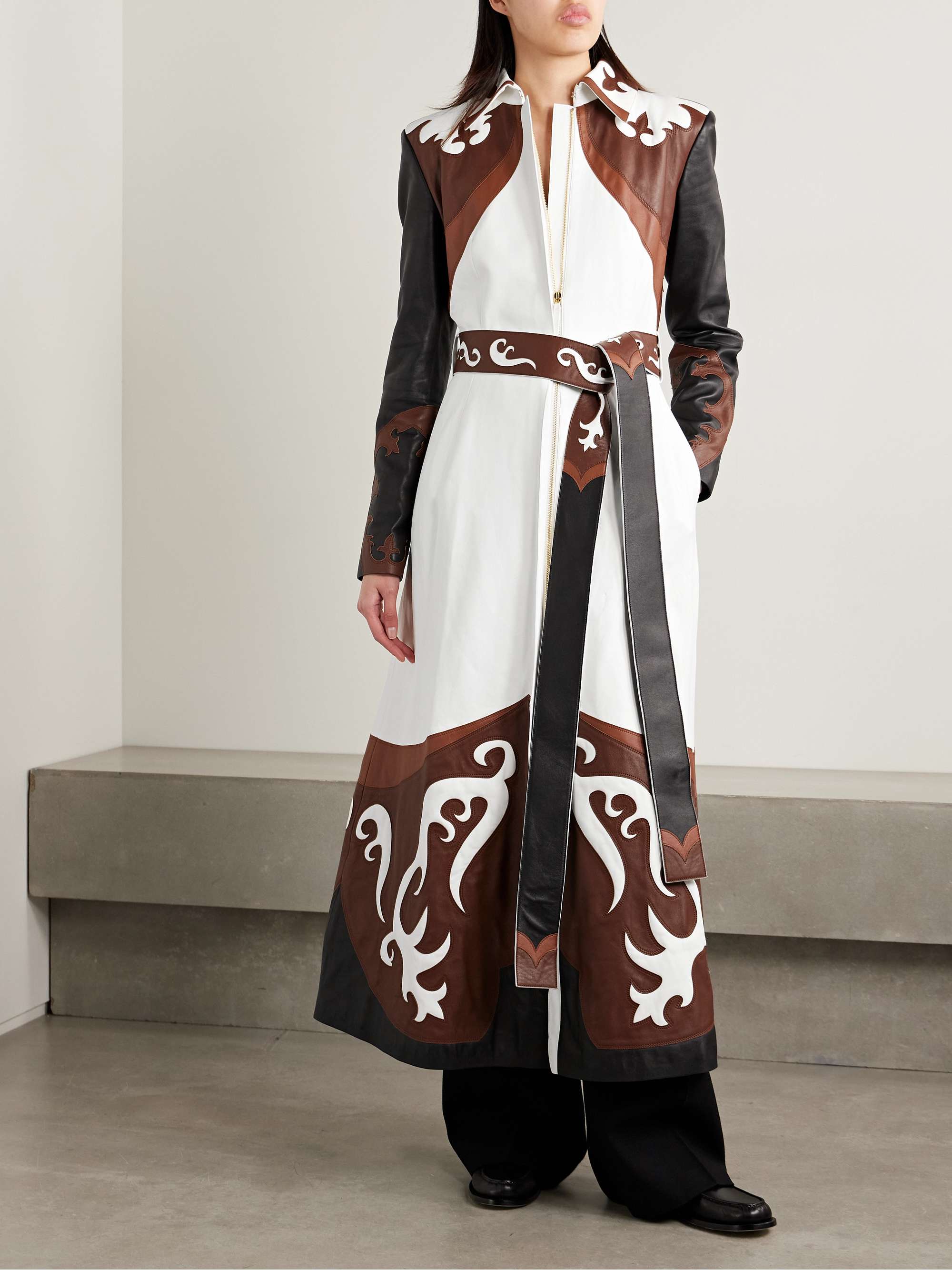 Jemme belted color-block leather coat view