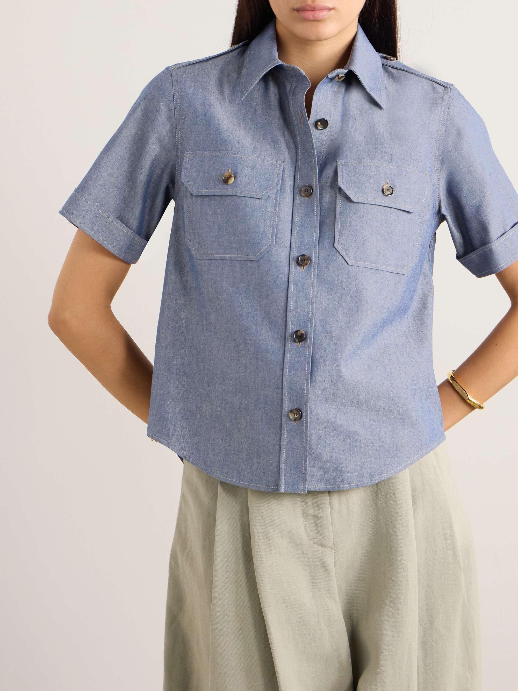 Annalisa cotton and cashmere-blend chambray shirt view