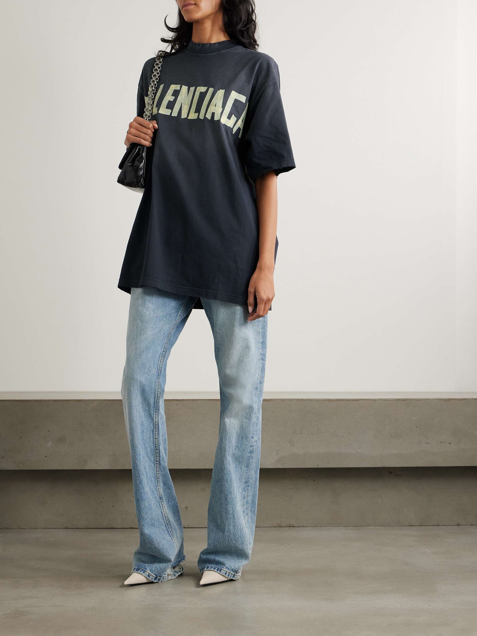 Oversized distressed printed cotton-jersey T-shirt view
