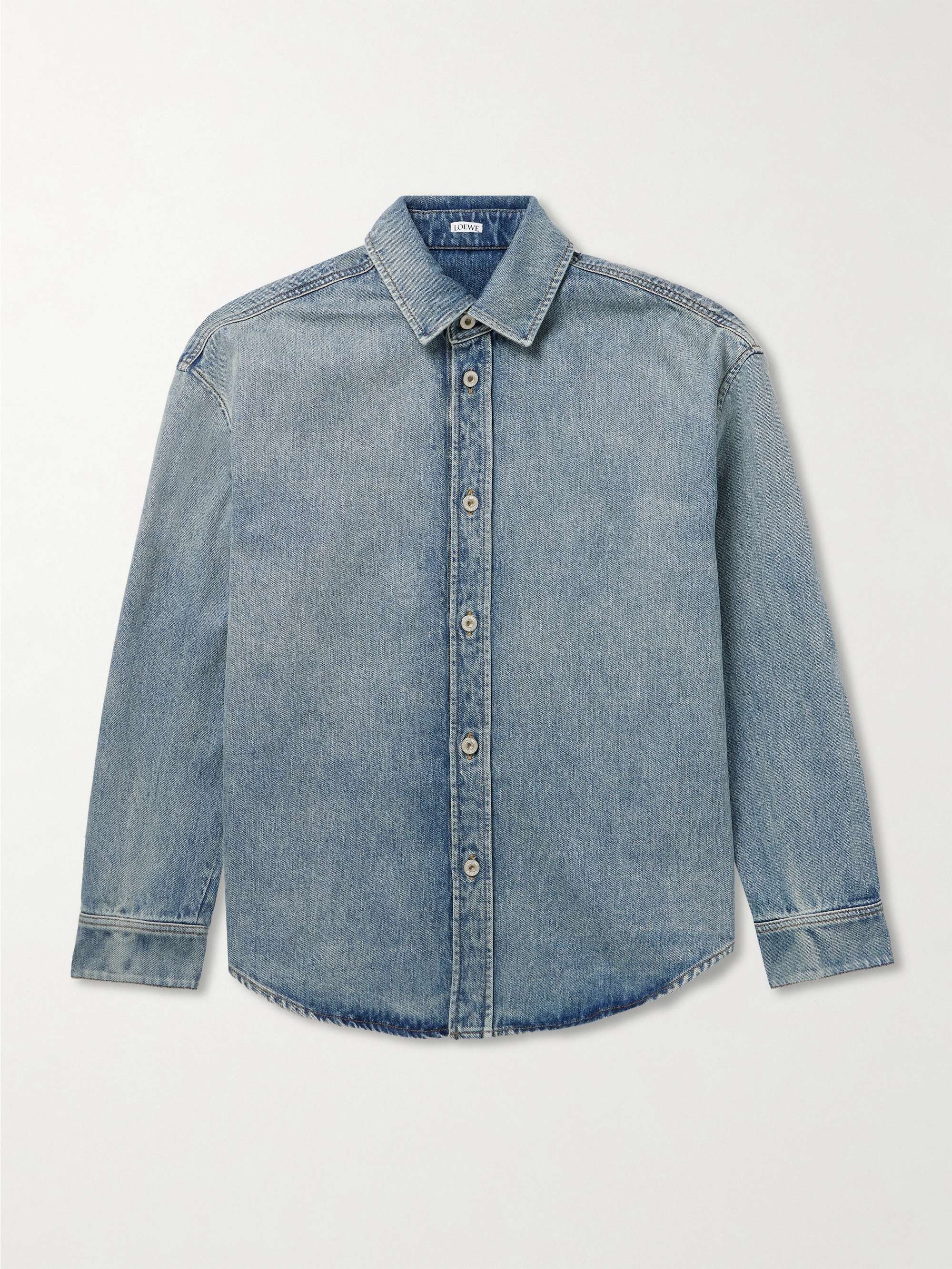 Logo-Embroidered Distressed Denim Overshirt view