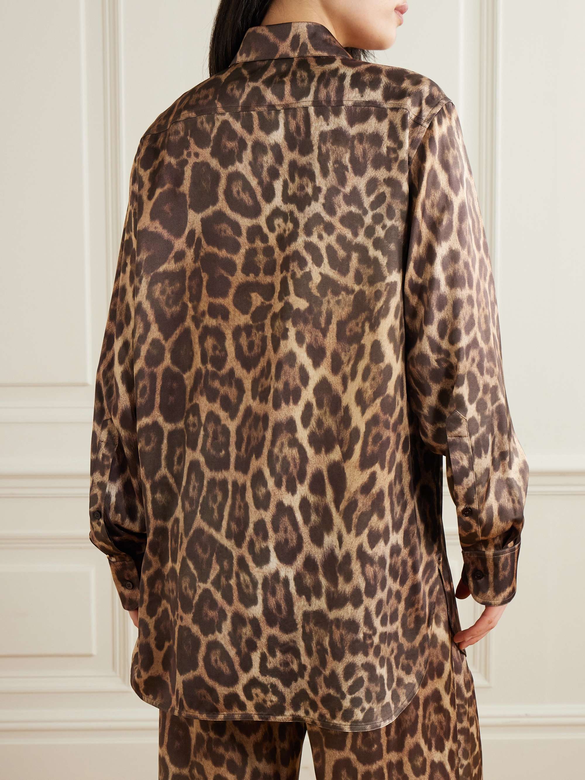 Embroidered leopard-print satin shirt view