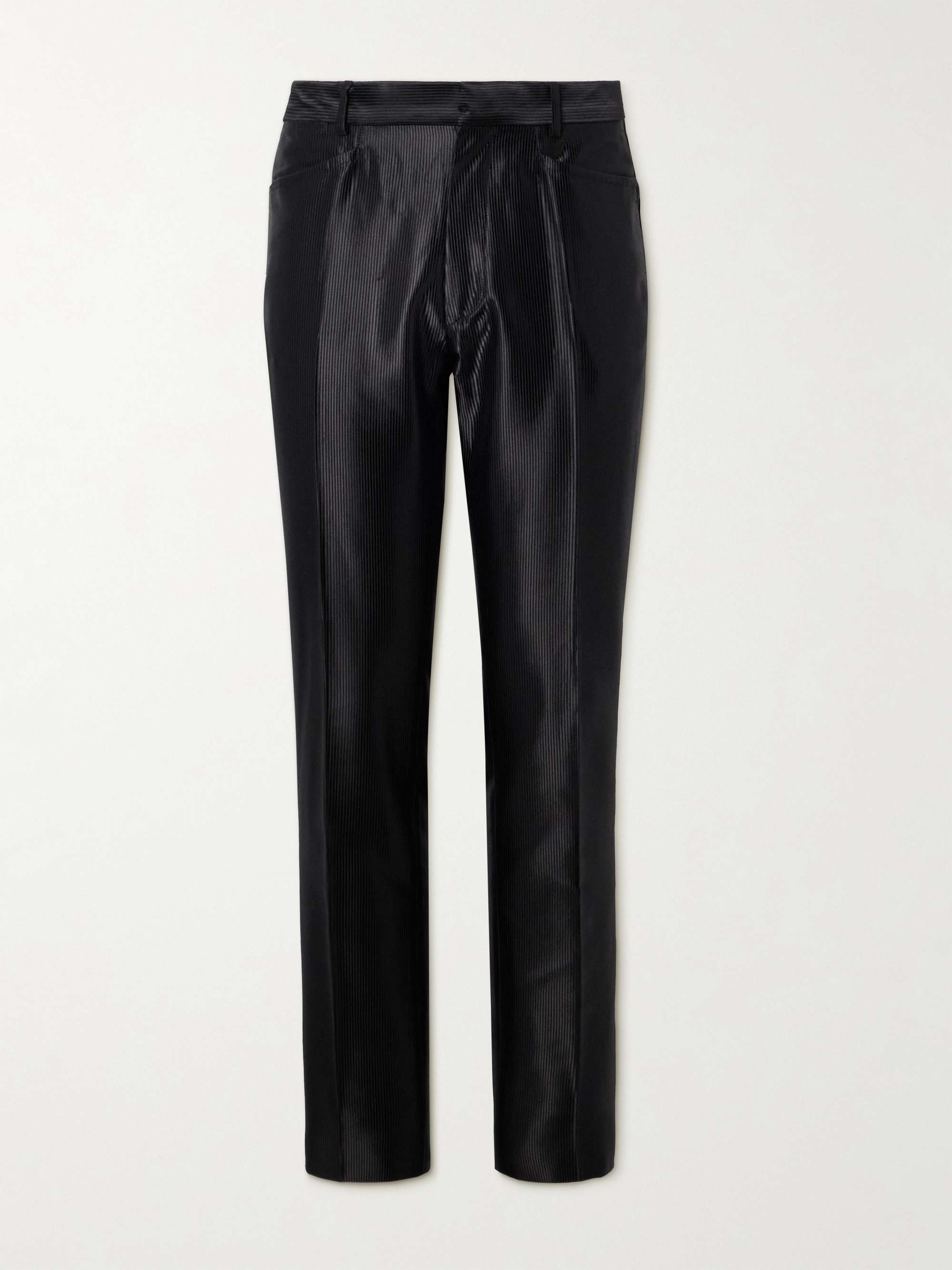 Dyylan Slim-Fit Ribbed Cotton-Blend Satin Trousers view