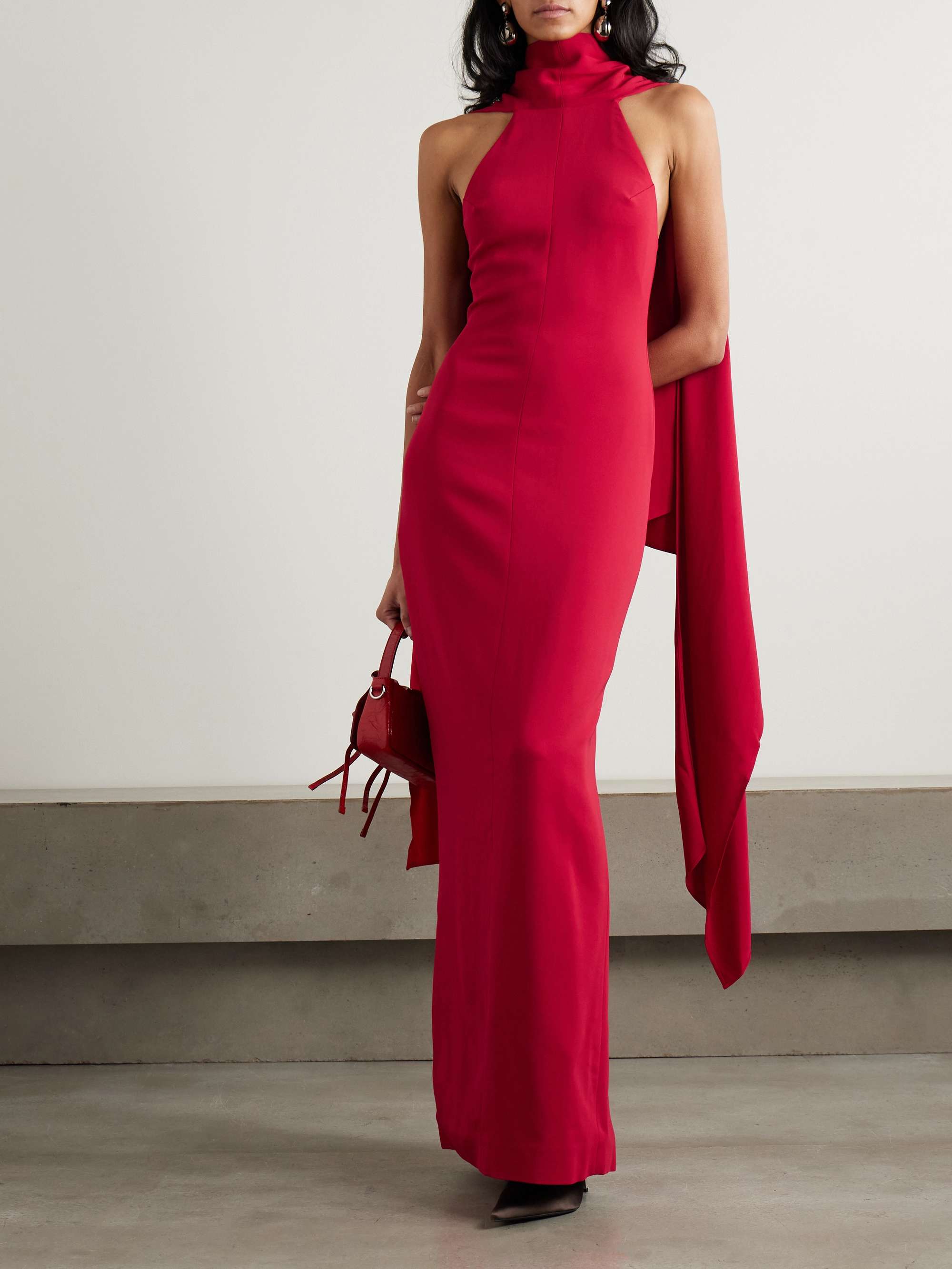 Emerson draped open-back crepe halterneck gown view