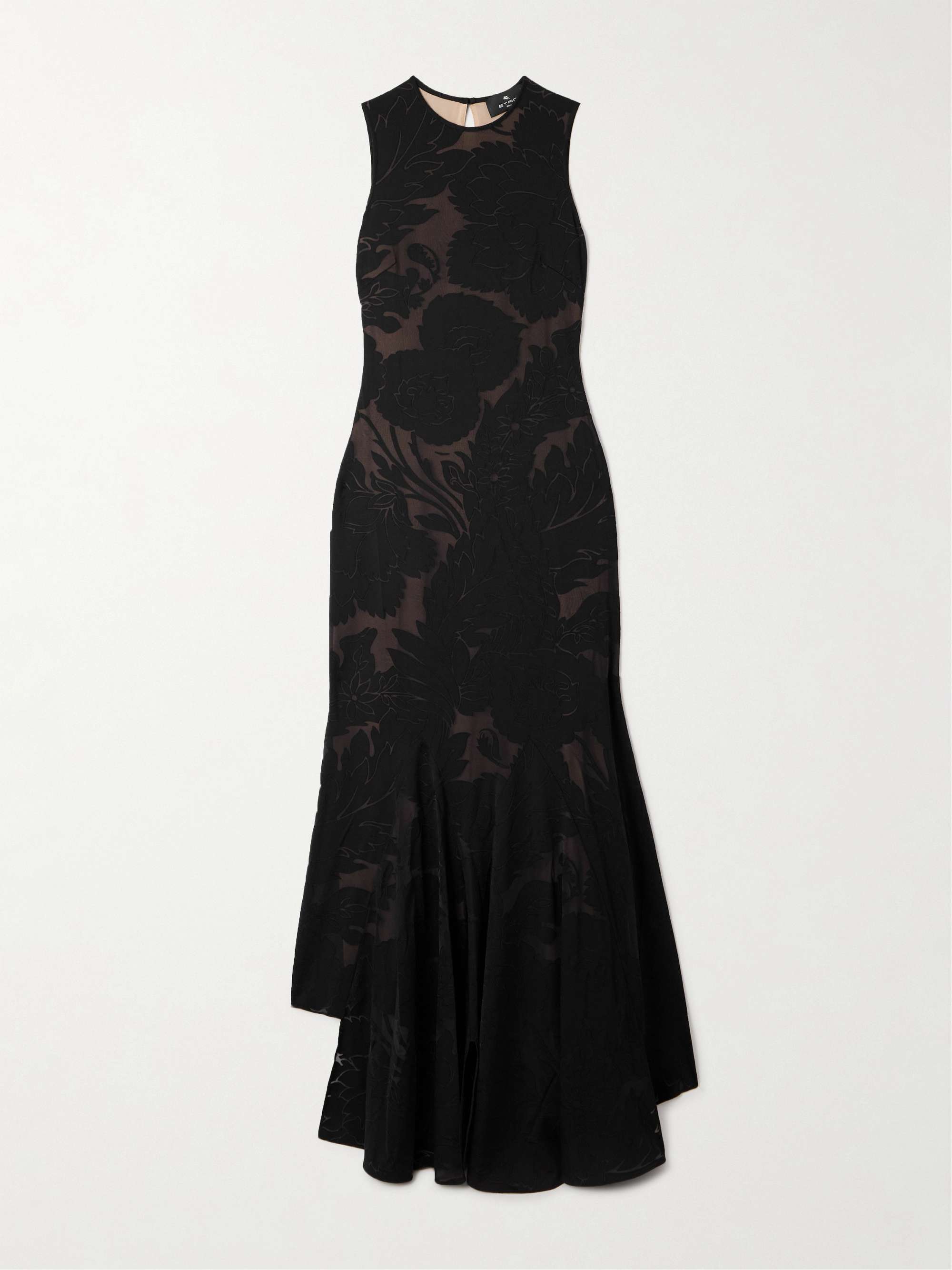 Asymmetric devoré-jersey gown view