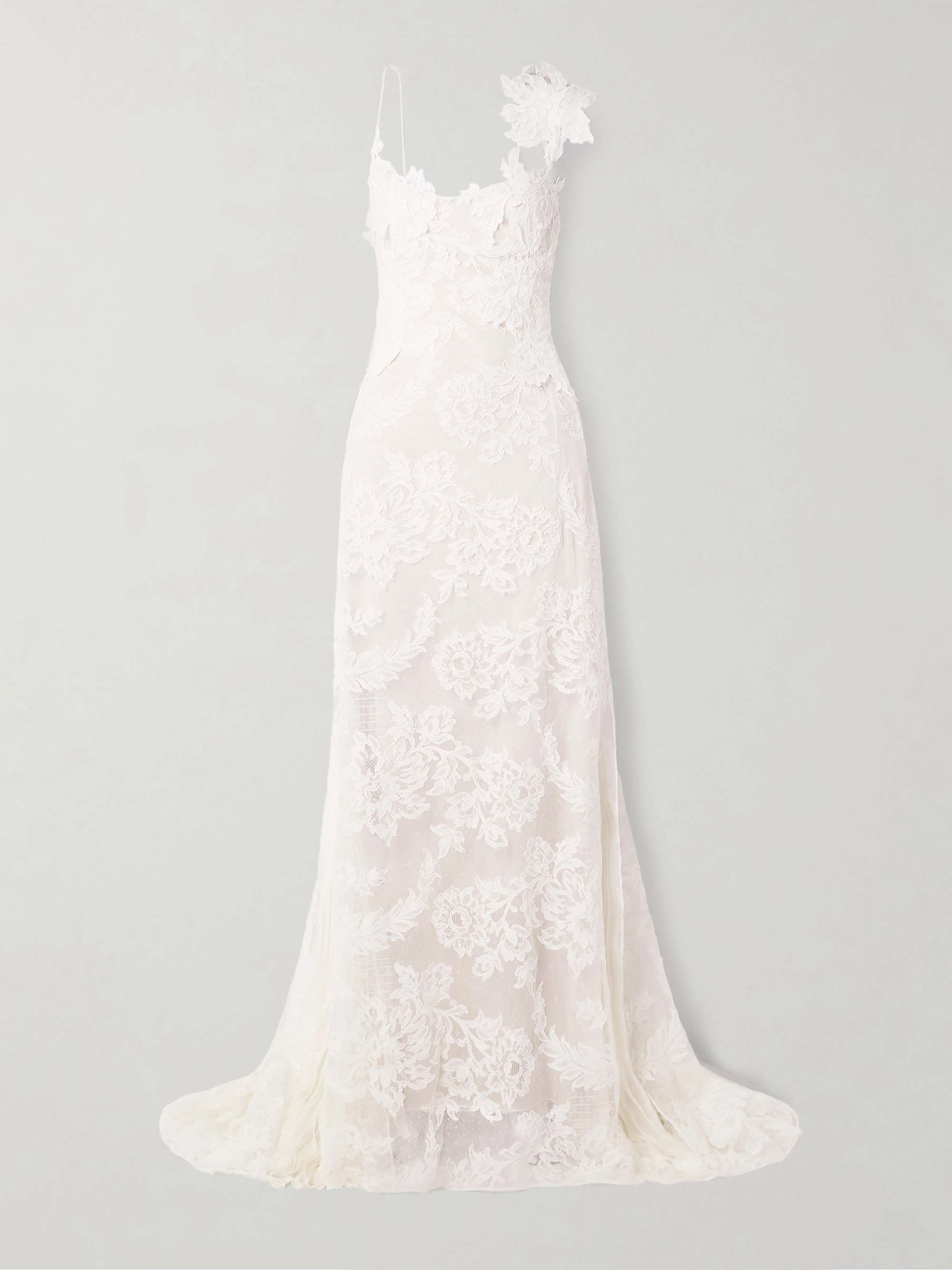 Edie appliquéd silk chiffon-trimmed cotton-blend corded lace gown view