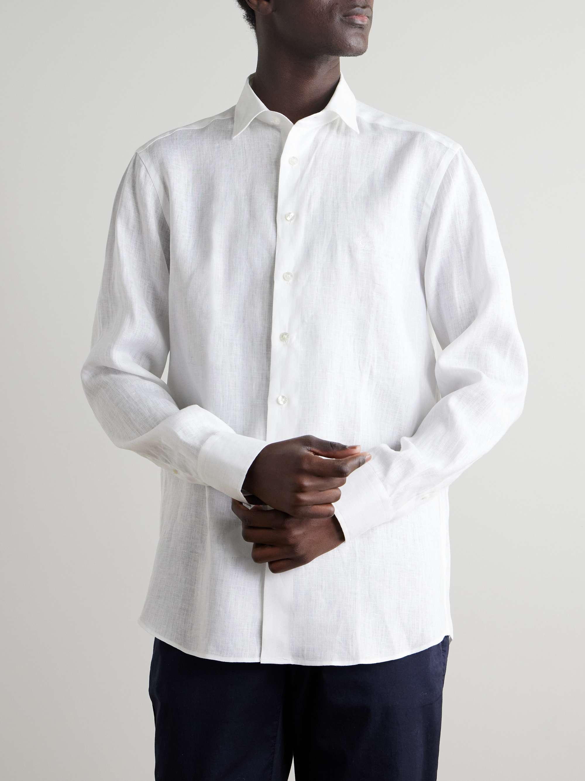 Slim-Fit Logo-Embroidered Linen Shirt view