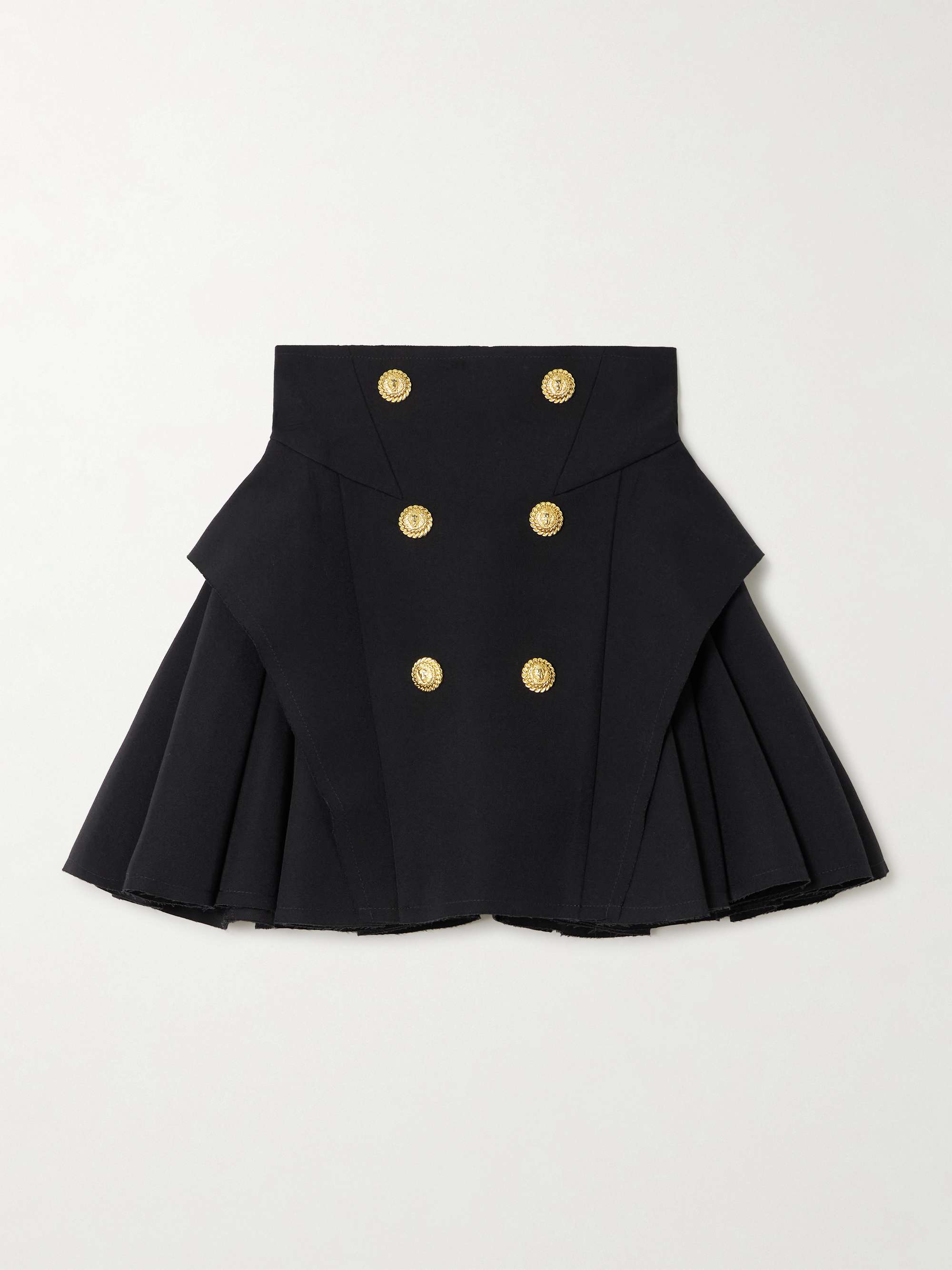 Button-embellished pleated grain de poudre wool mini skirt view