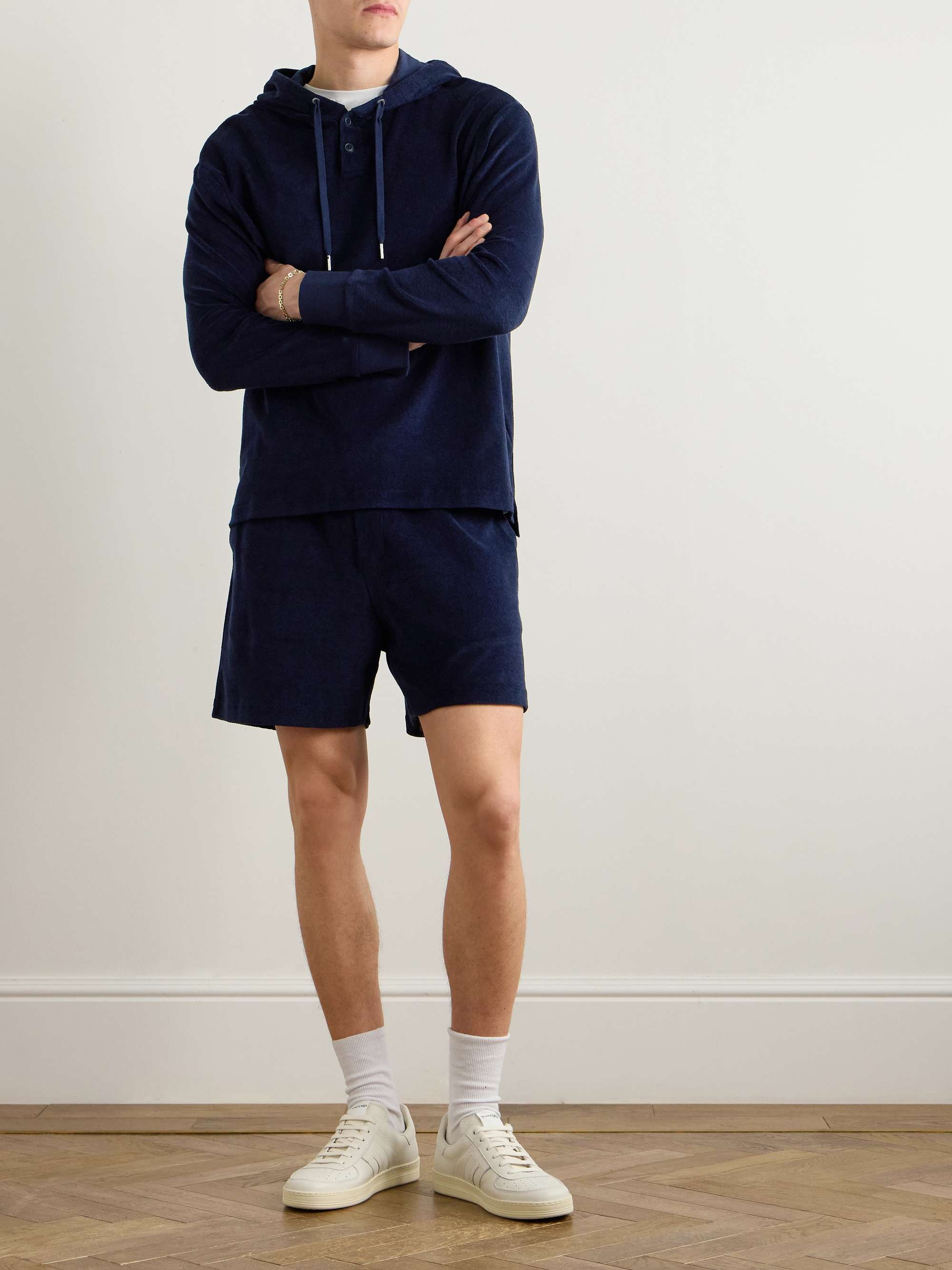 Riviera Cotton and Modal-Blend Terry Half-Placket Hoodie view