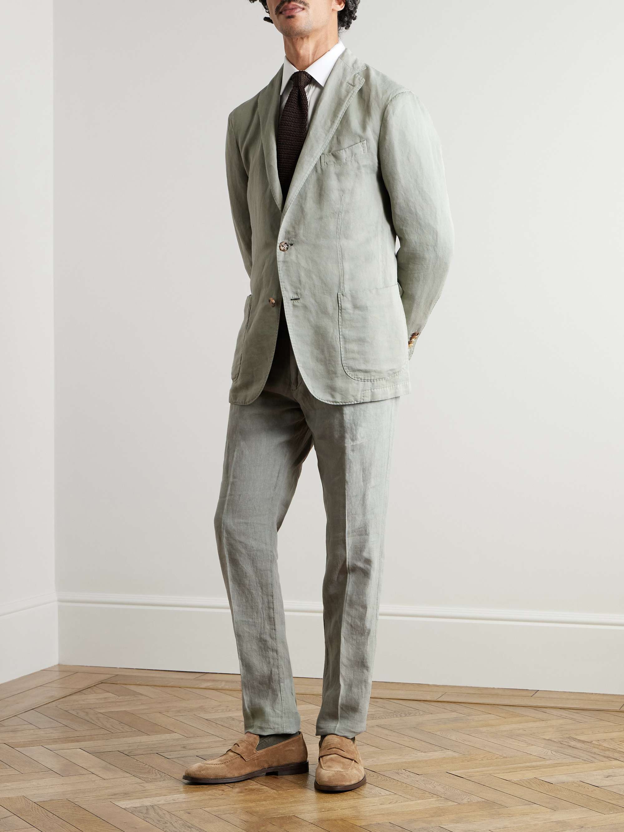 Unstructured Garment-Dyed Cotton and Linen-Blend Blazer view
