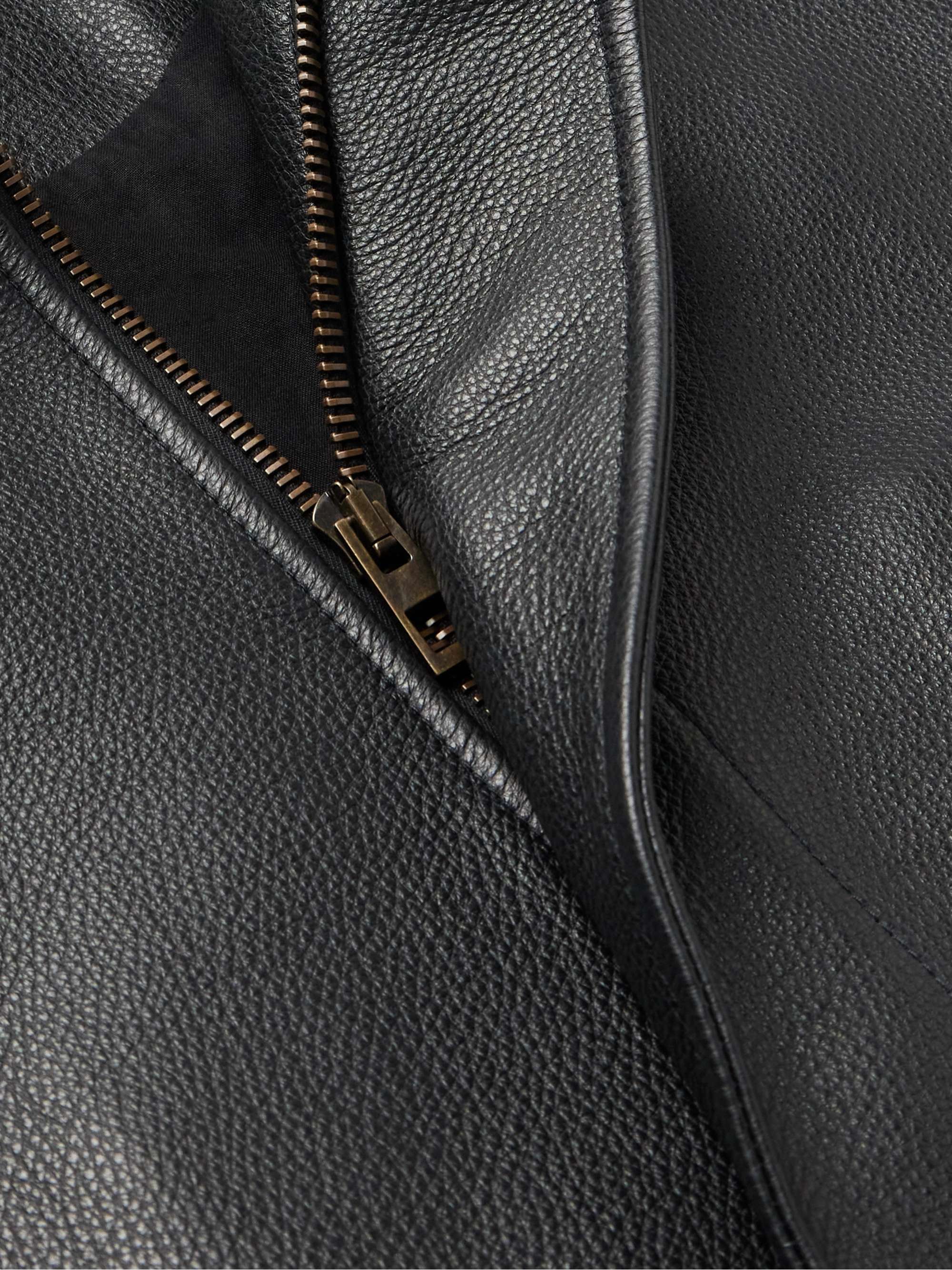 Textured-Leather Bomber Jacket view