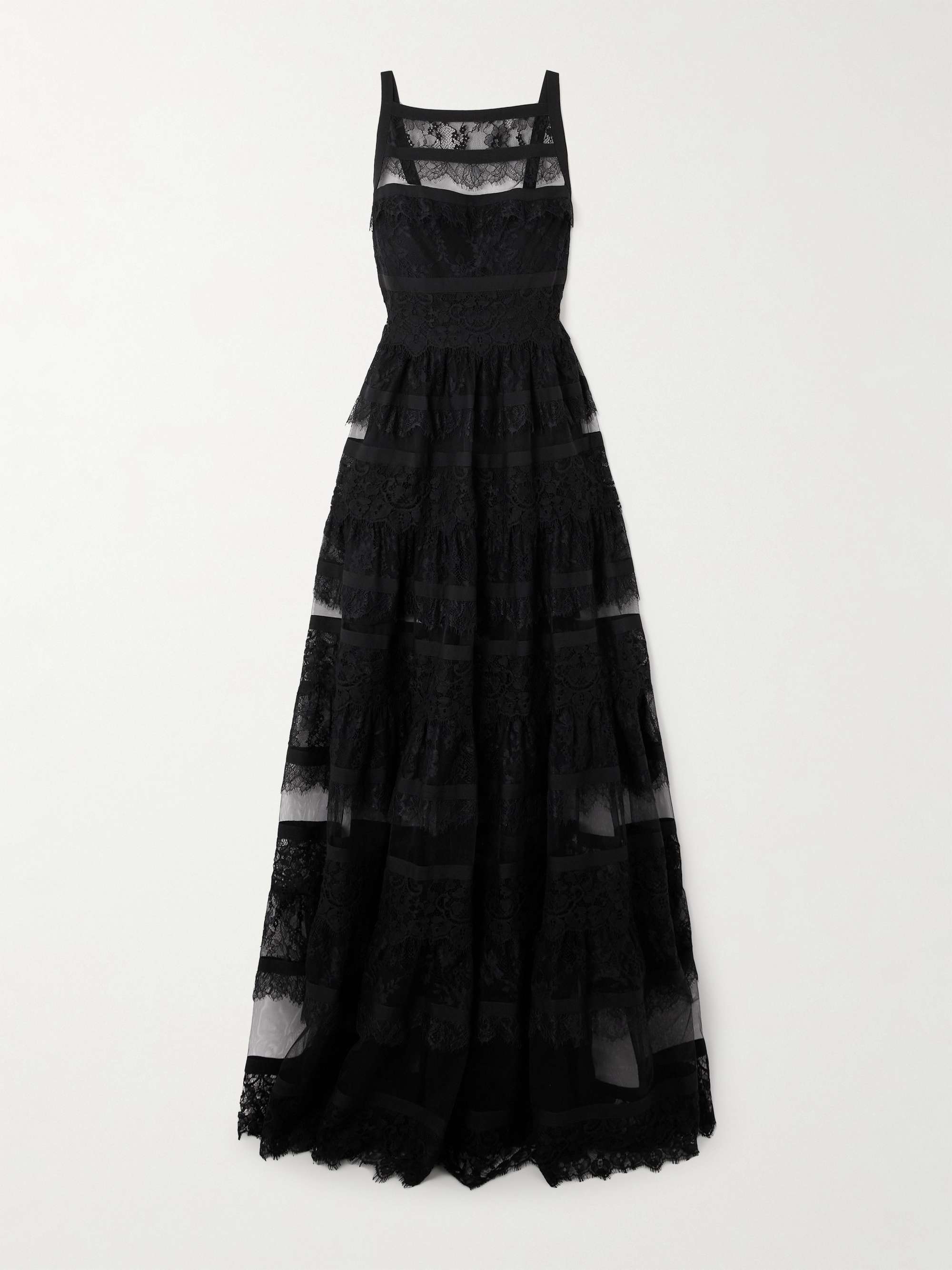 Tiered mesh and lace gown view