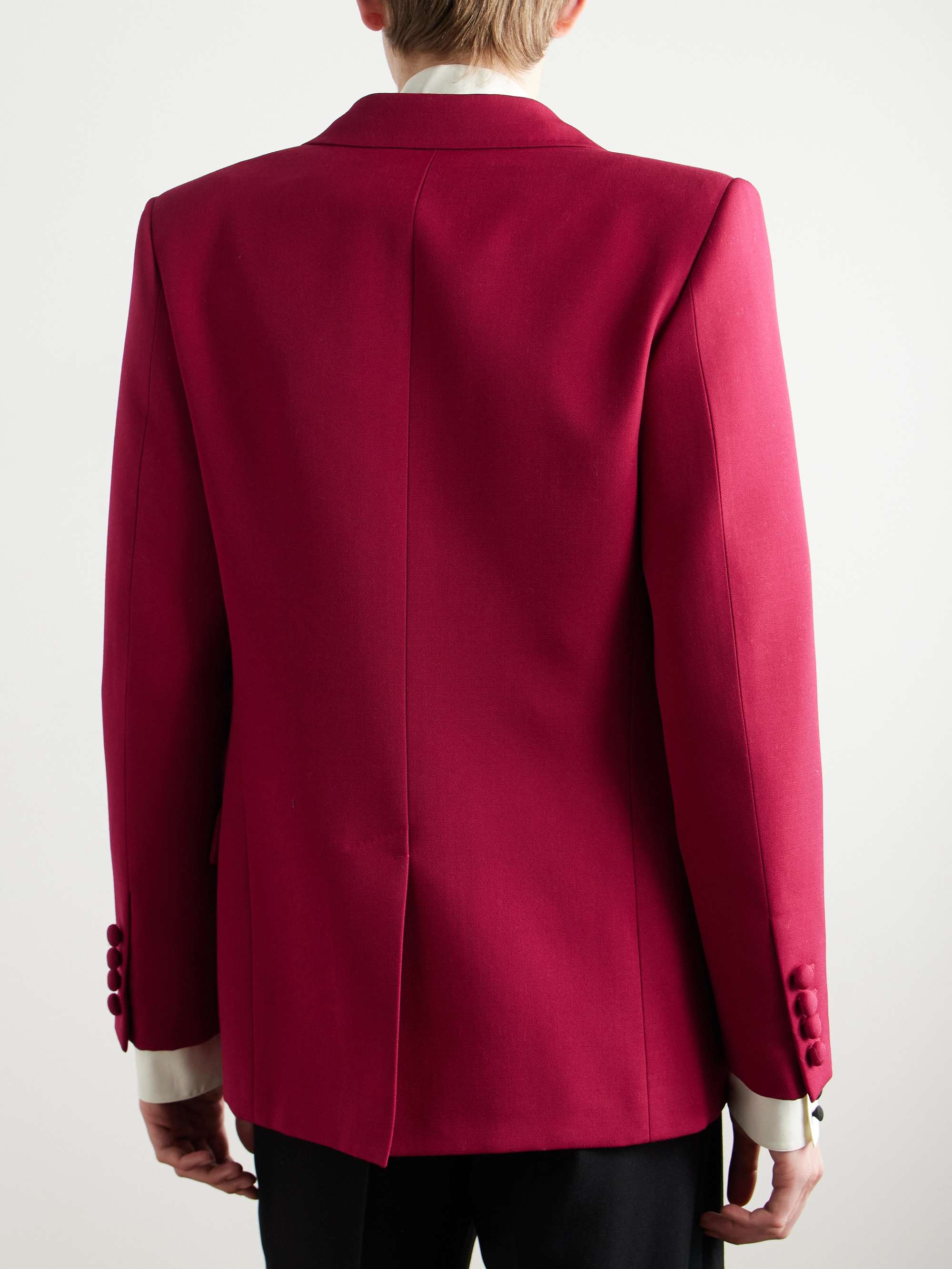 Double-Breasted Silk Satin-Trimmed Grain de Poudre Wool Blazer view