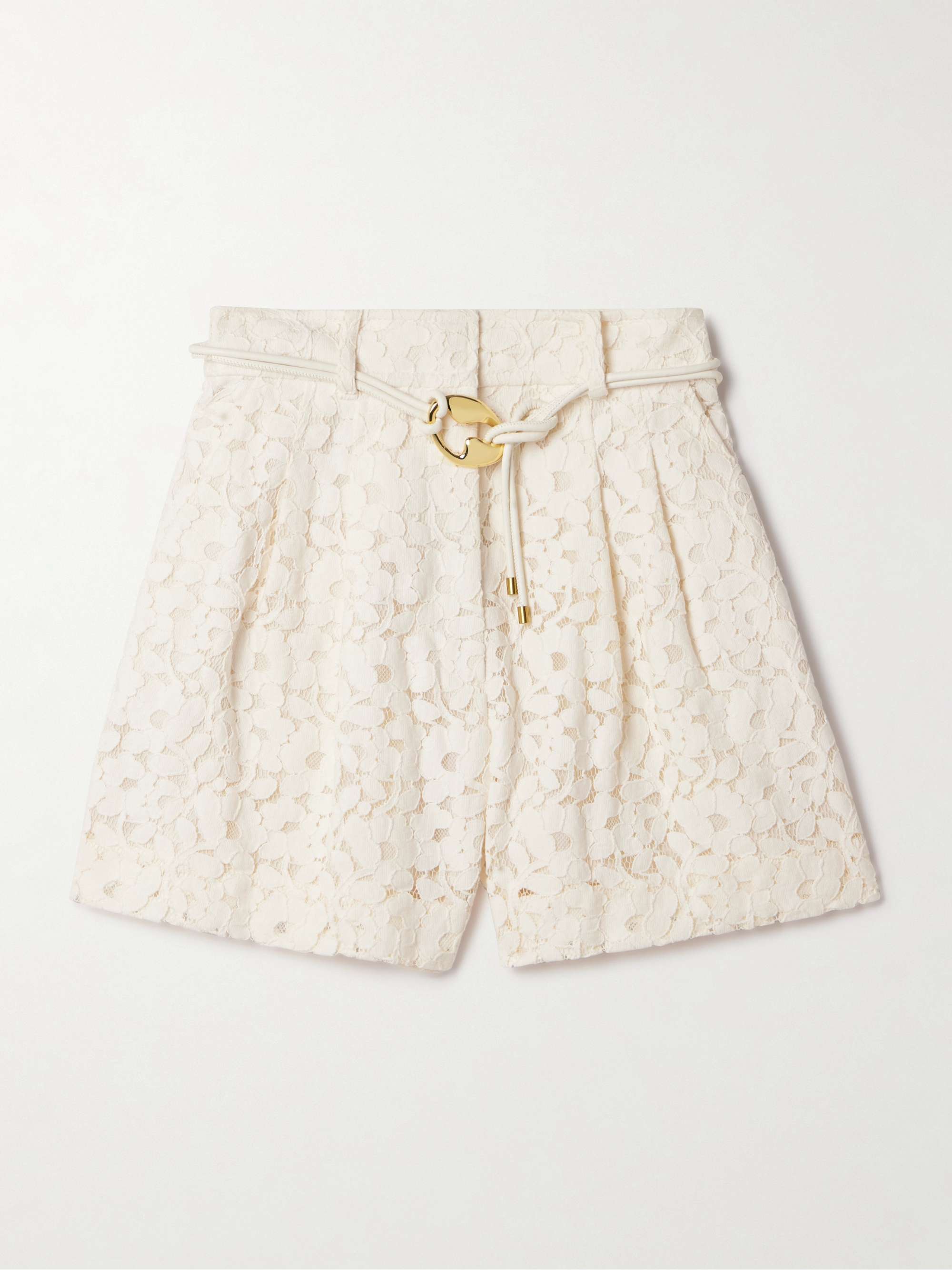 Illuminate belted cotton-blend corded lace shorts view