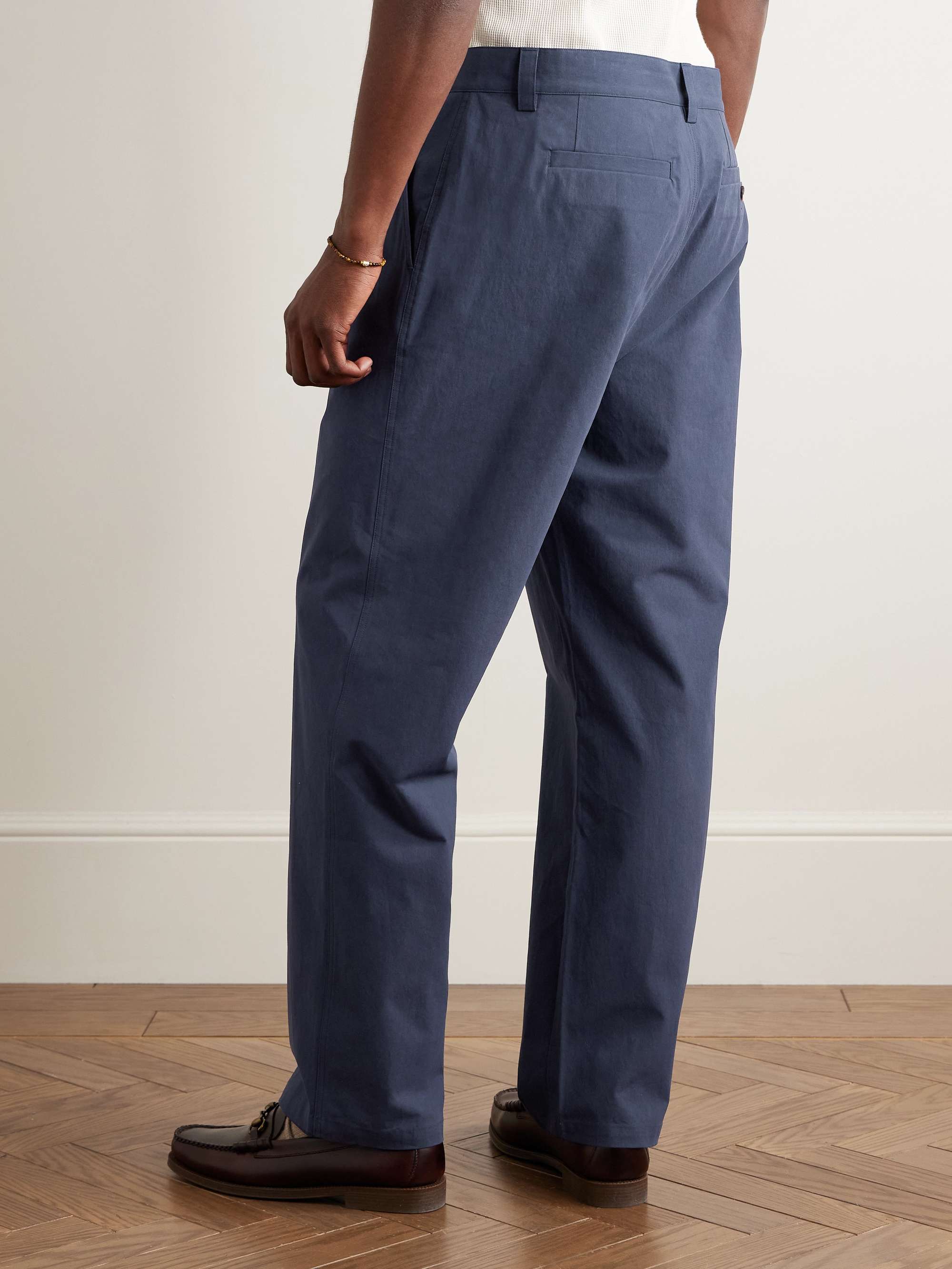 Straight-Leg Pleated Cotton-Sateen Trousers view