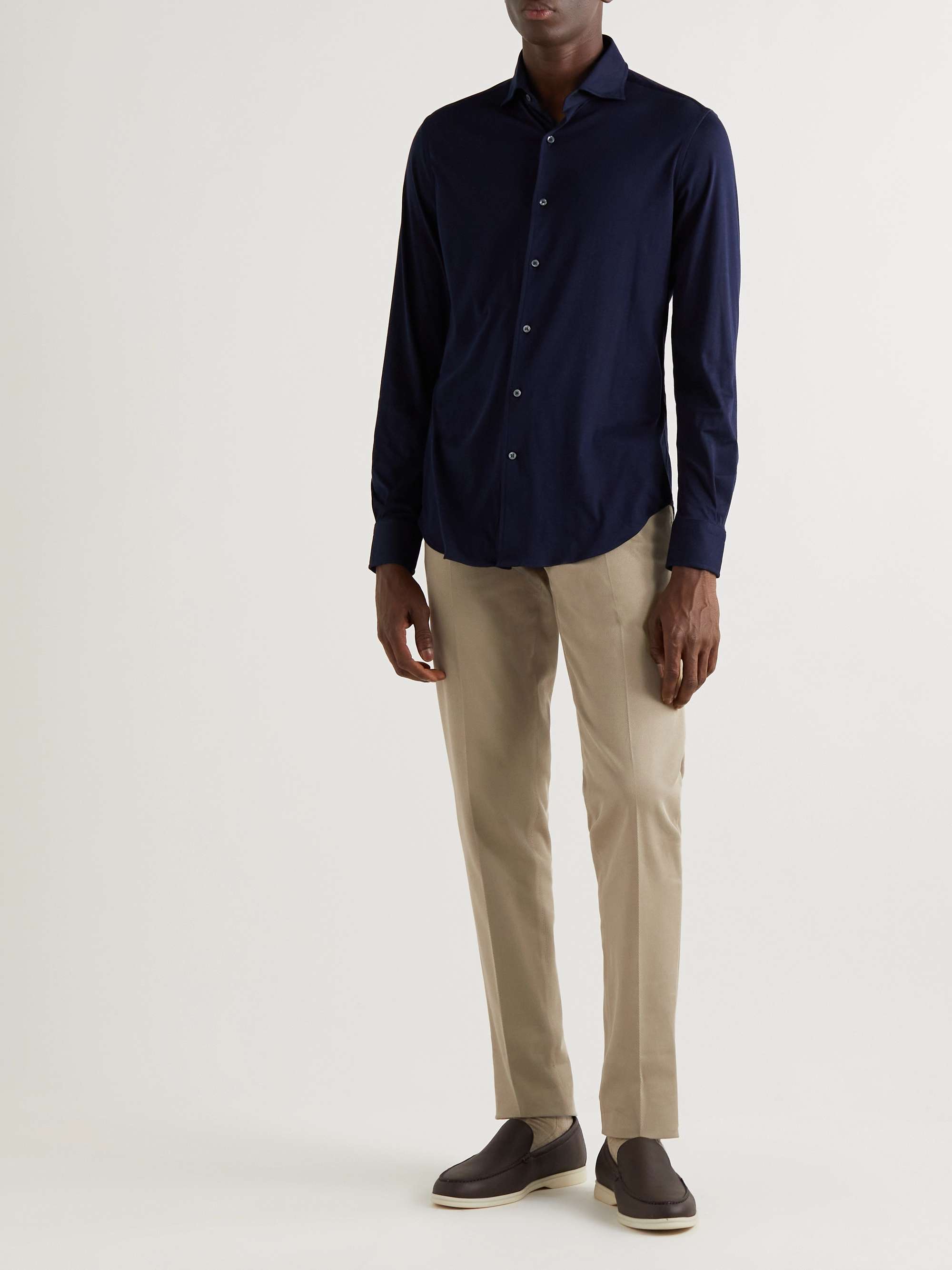 Slim-Fit Tapered Stretch-Cotton Twill Trousers view