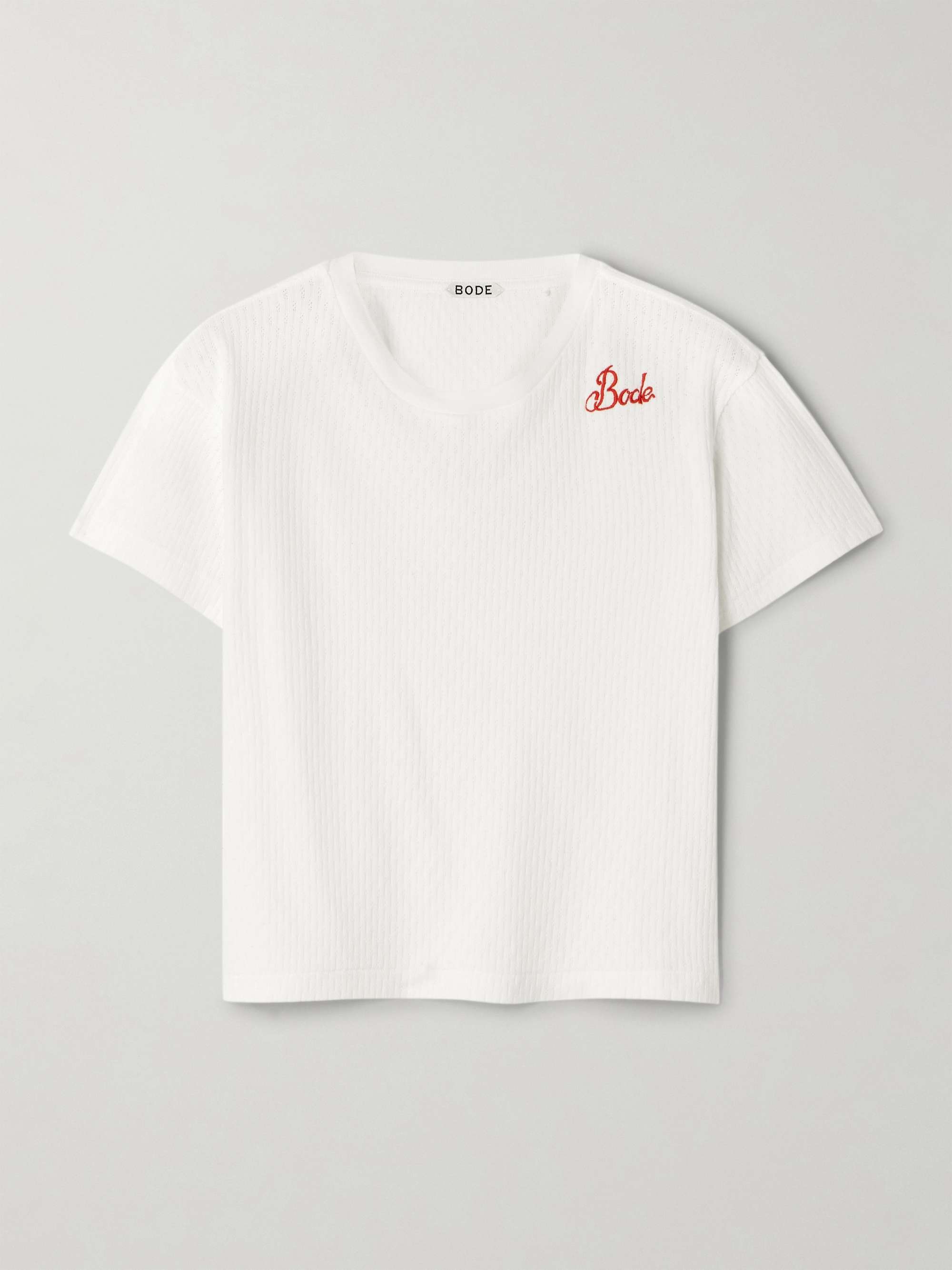 Embroidered cropped pointelle-knit cotton top view