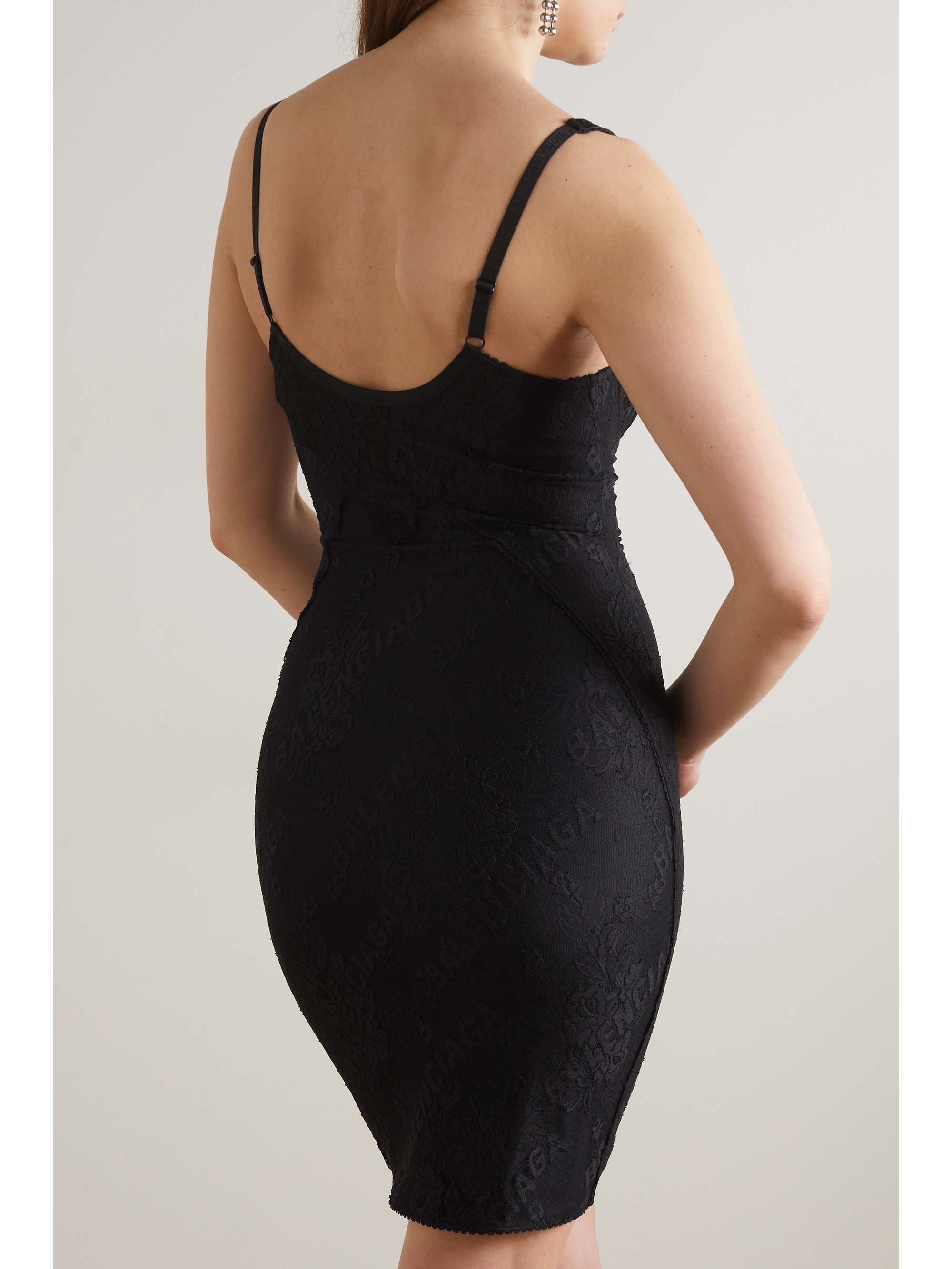 Paneled stretch-lace mini dress view