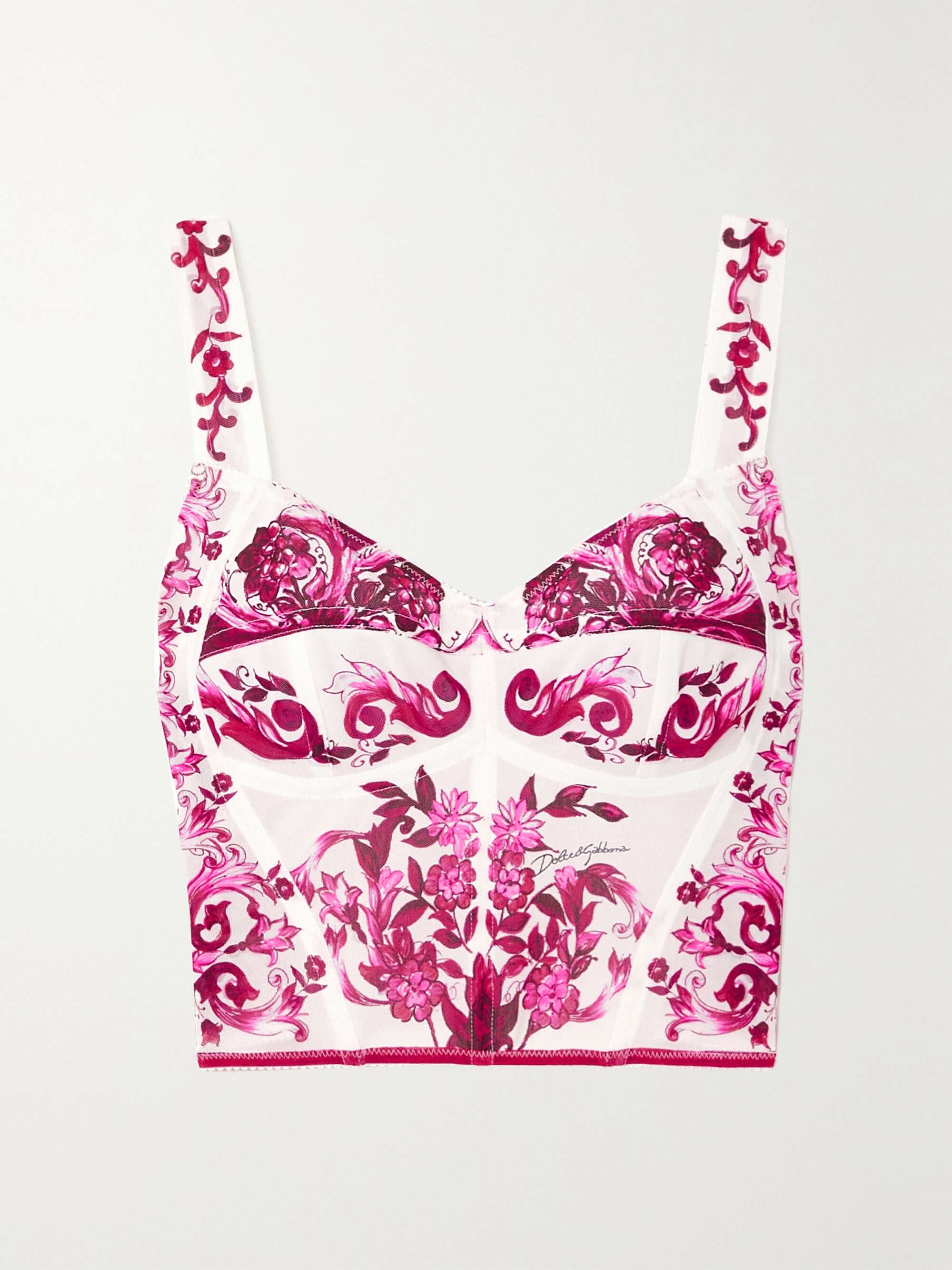 Maiolica floral-print mesh bustier top view