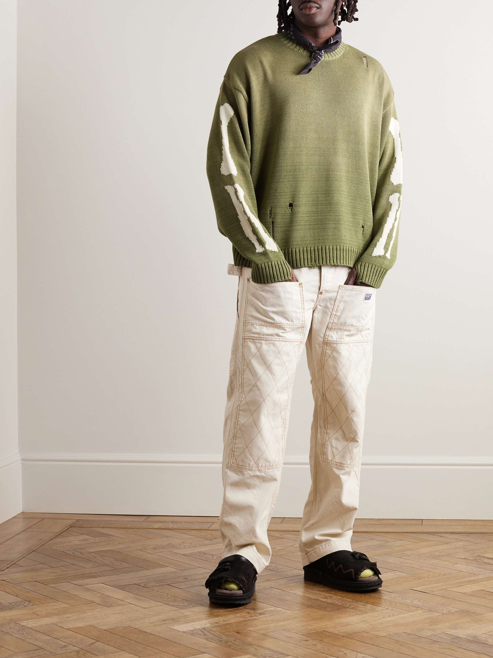 5G Distressed Intarsia Cotton-Blend Sweater view