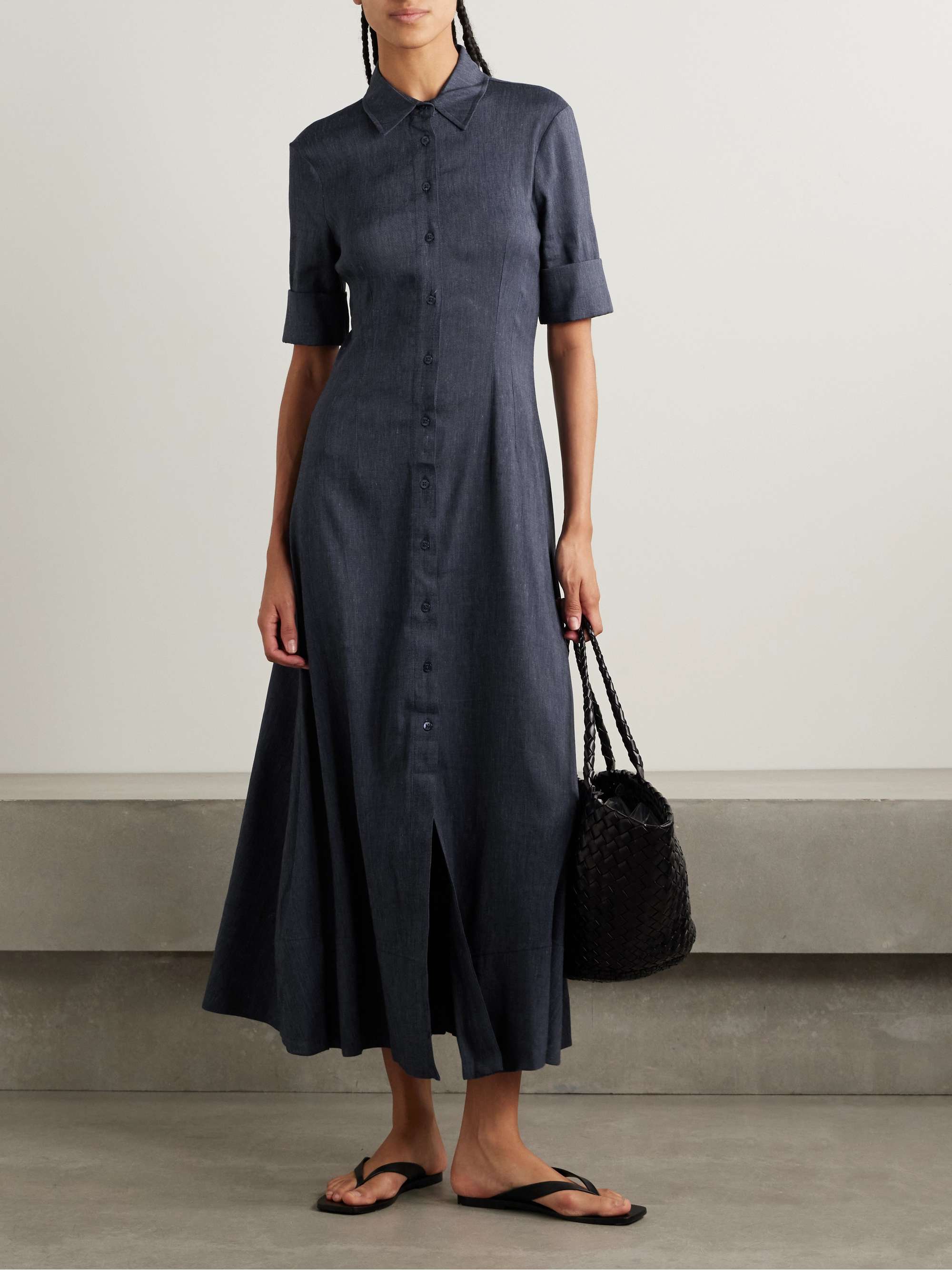 Joan linen-blend chambray midi shirt dress view