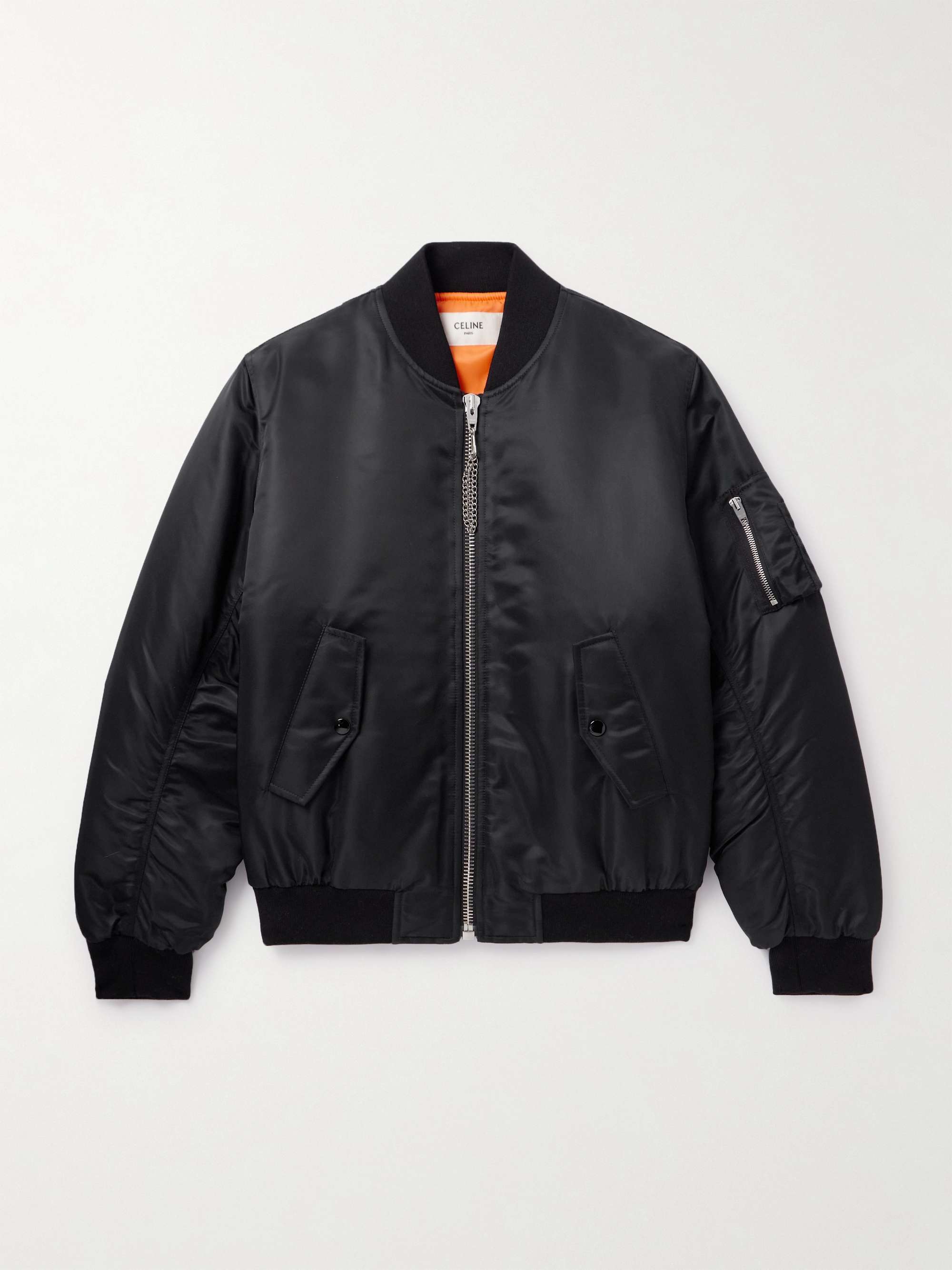 Logo-Print Chain-Embellished Shell Bomber Jacket view