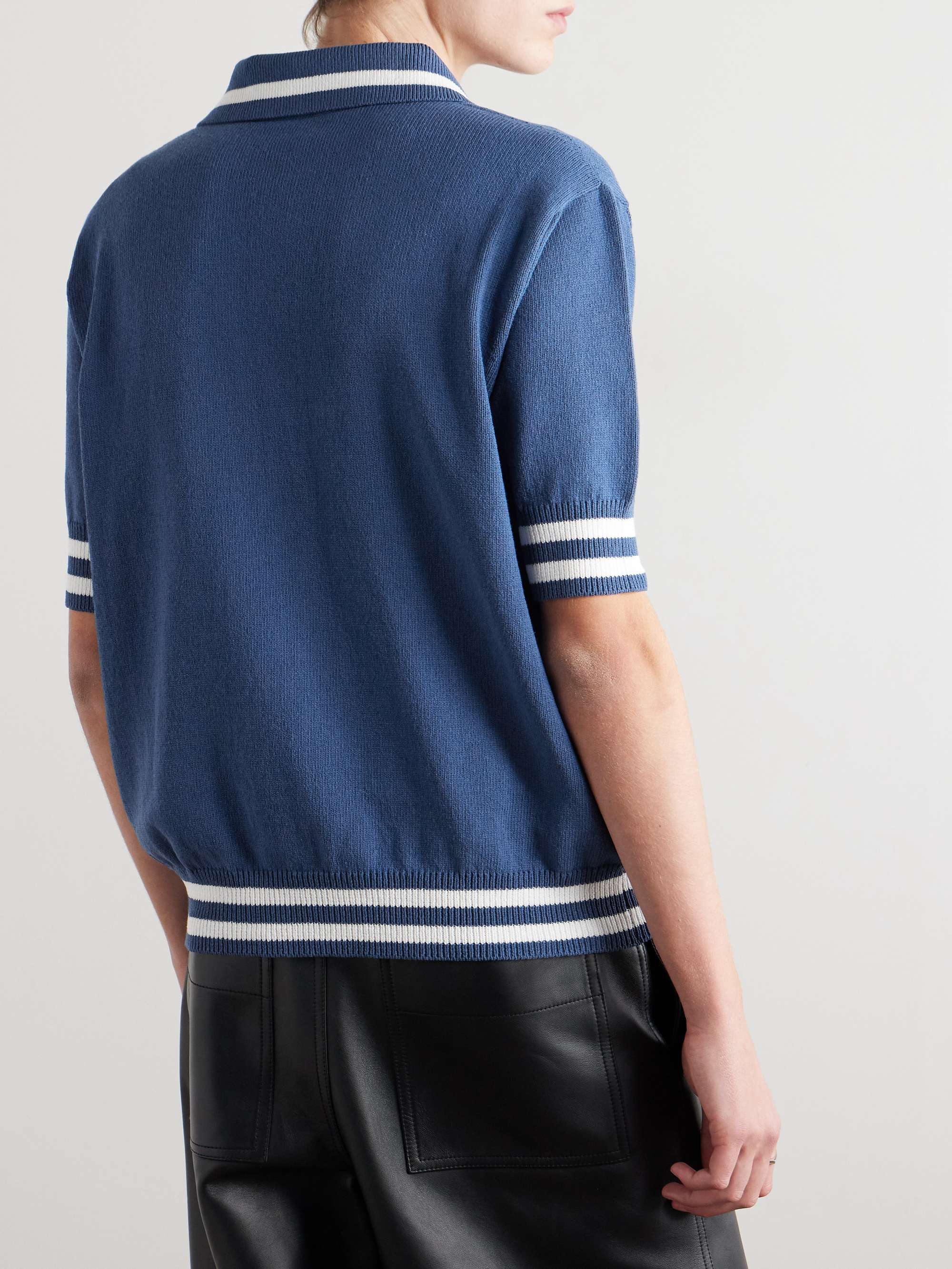 Logo-Embroidered Striped Knitted Polo Shirt view
