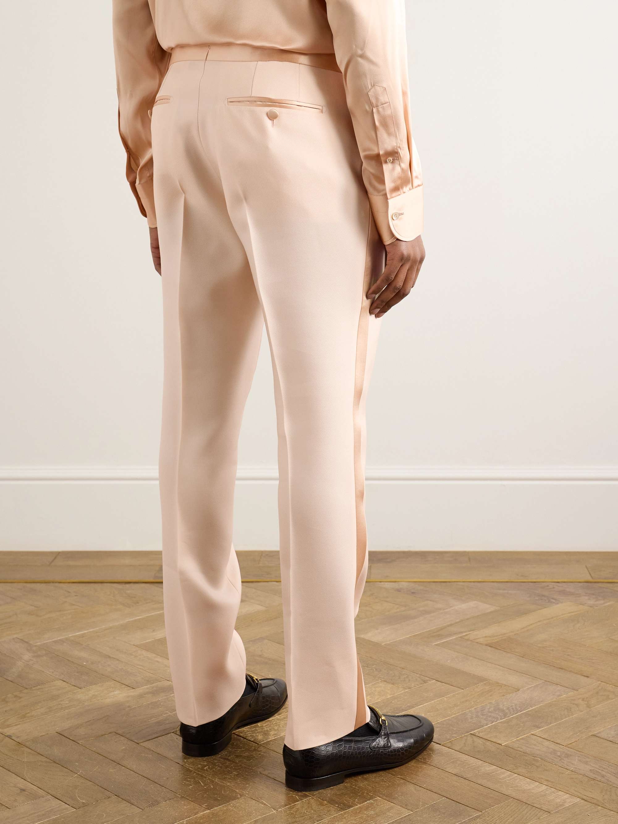 Tapered Satin-Trimmed Wool and Silk-Blend Twill Tuxedo Trousers view