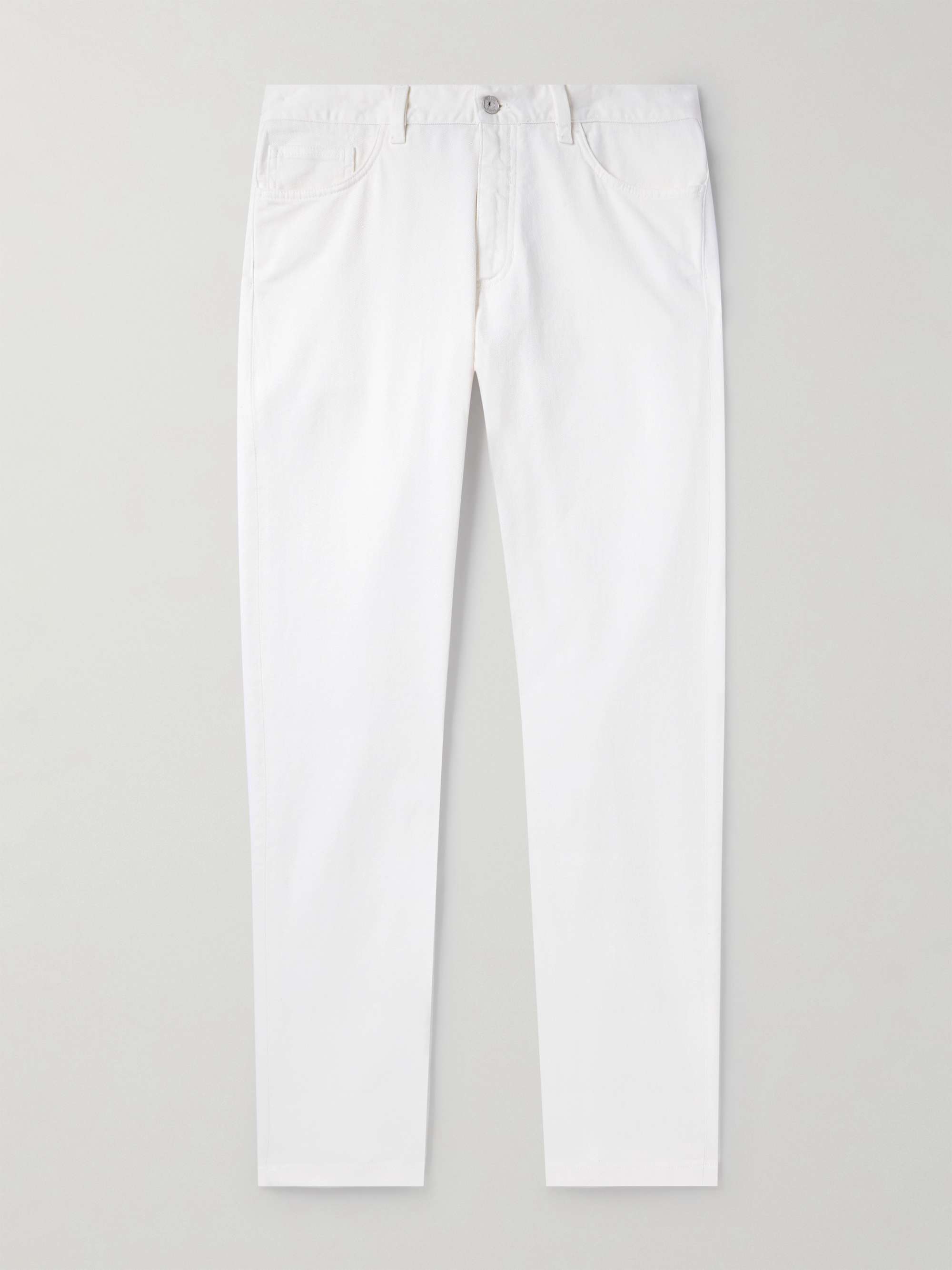 Leather-Trimmed Straight-Leg Jeans view