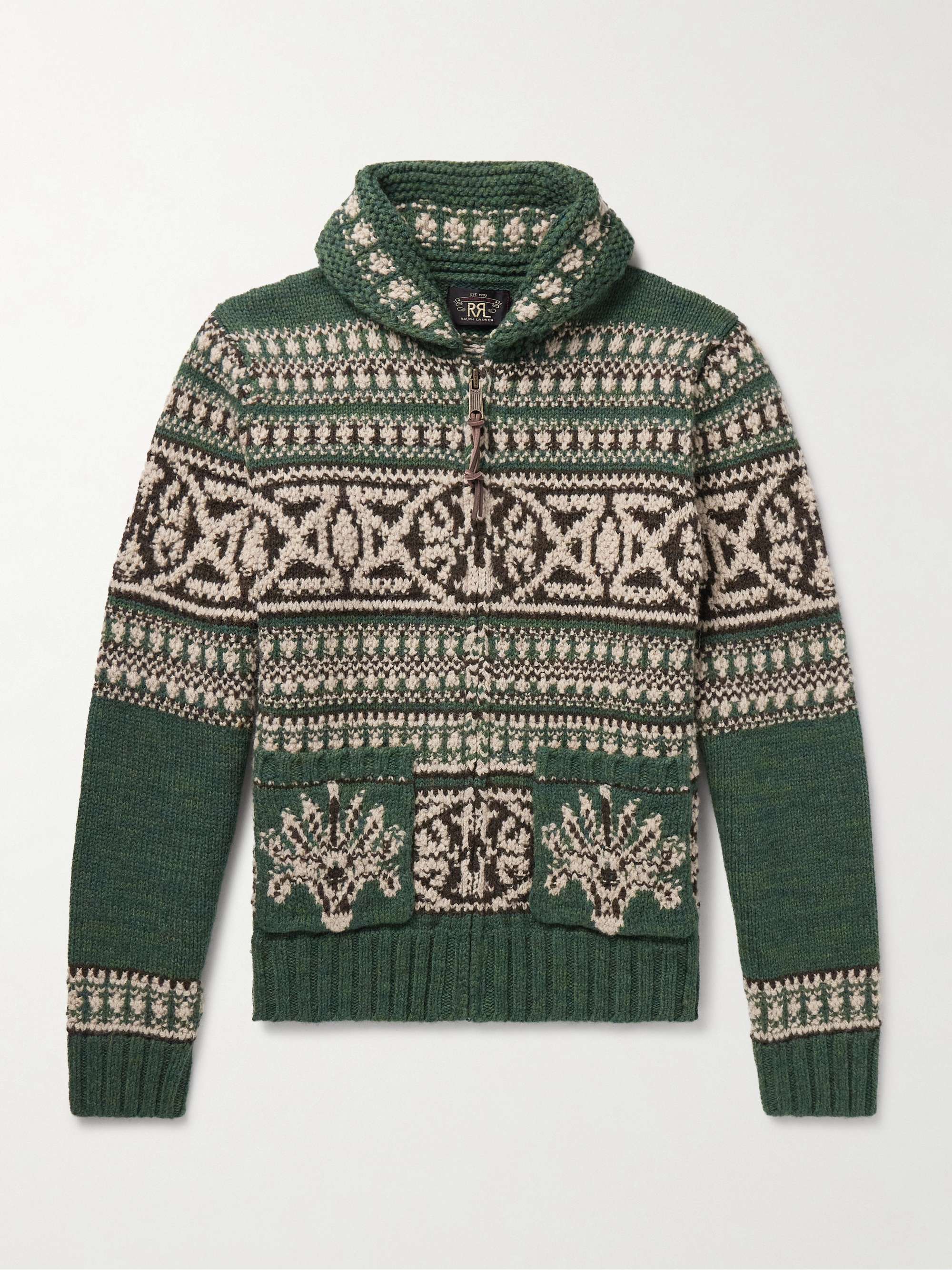 Shawl-Collar Jacquard-Knit Wool Zip-Up Cardigan view