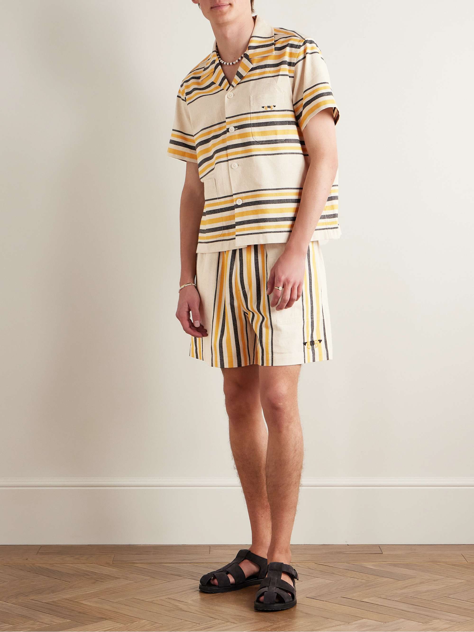 Namesake Camp-Collar Logo-Embroidered Striped Cotton Shirt view