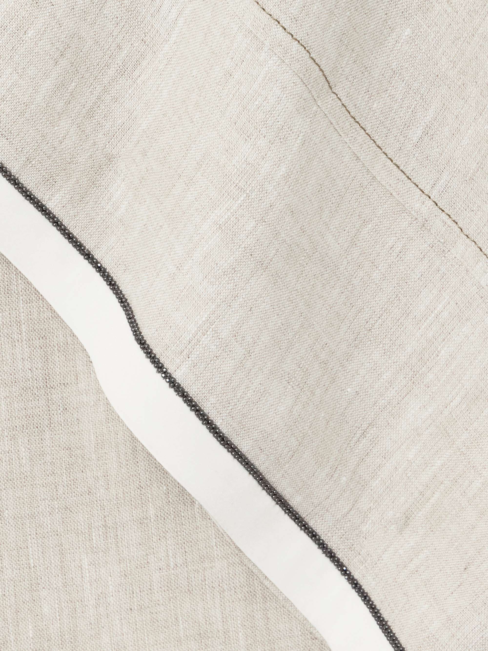 Cropped bead-embellished linen wide-leg pants view