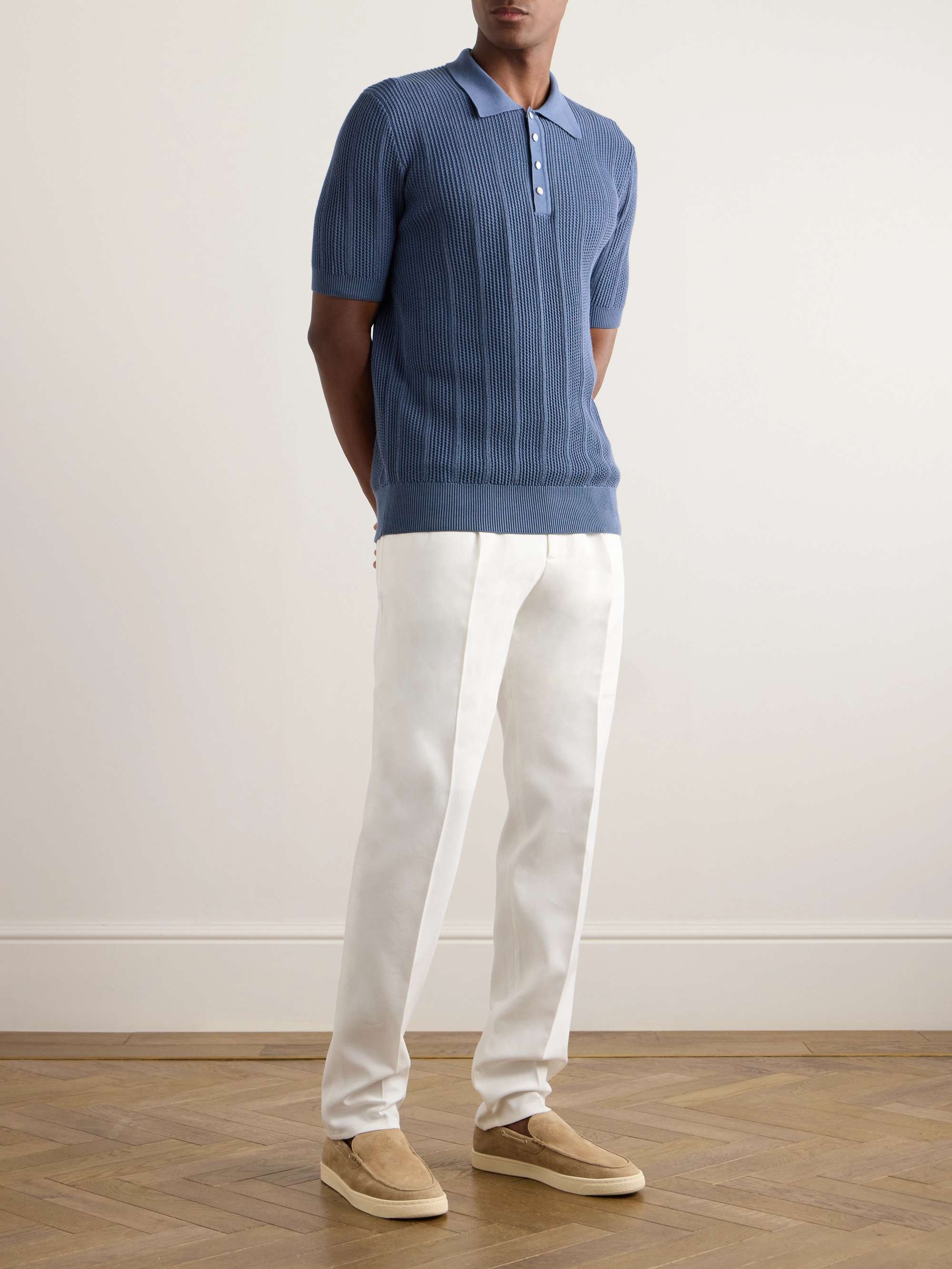 Slim-Fit Ribbed Cotton Polo Shirt view
