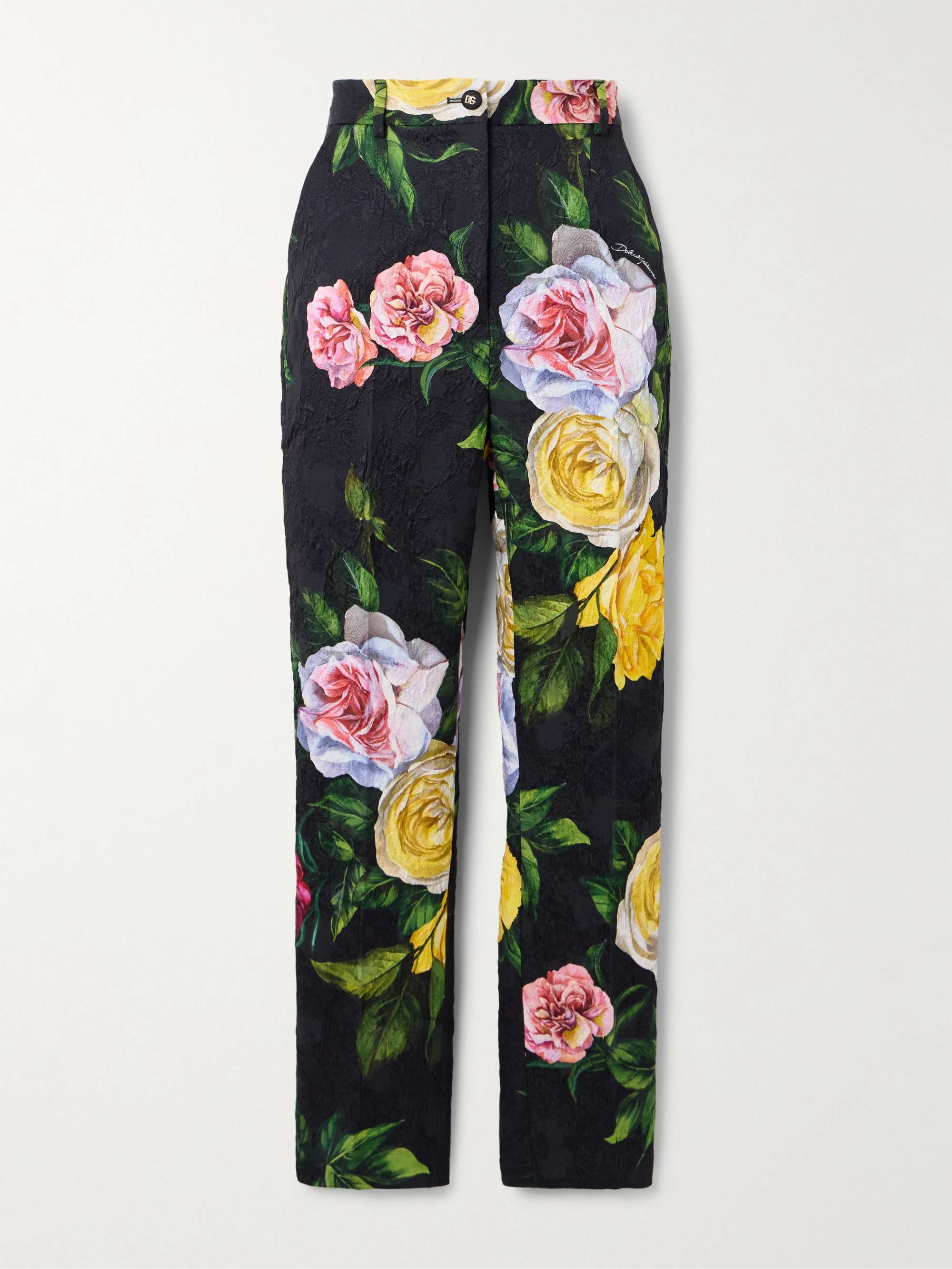 Peonie and Roses floral-print cotton-blend brocade straight-leg pants view