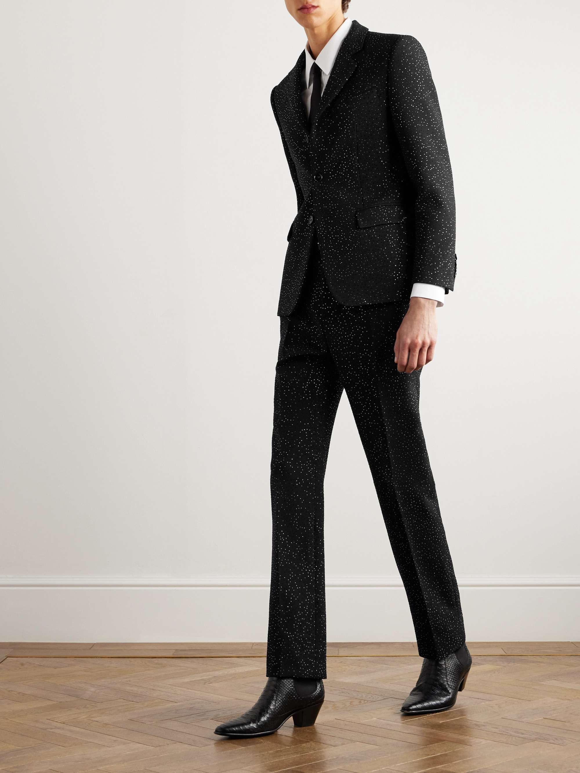 Straight-Leg Crystal-Embellished Wool-Twill Suit Trousers view