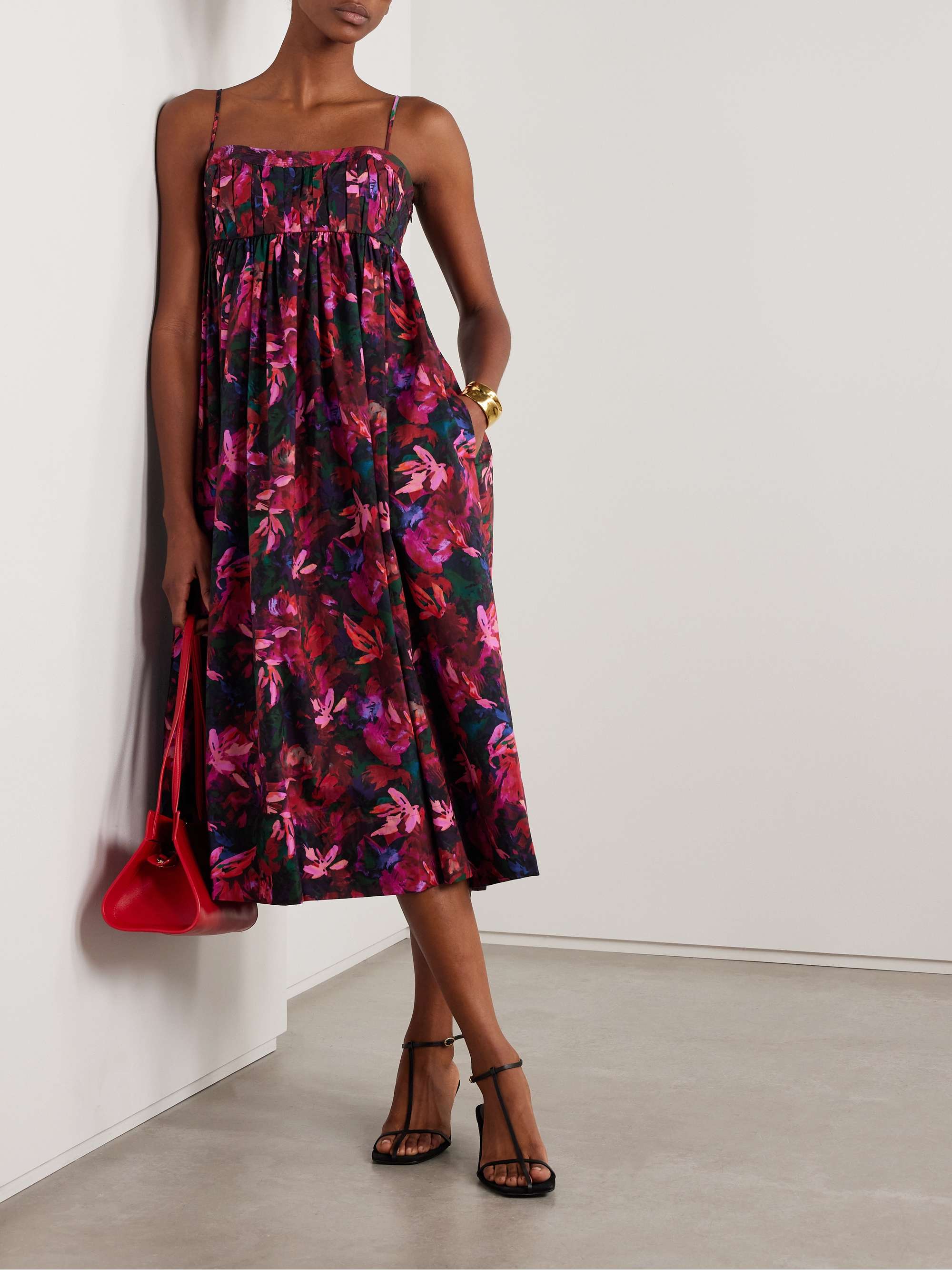Lucille gathered floral-print cotton-poplin midi dress view