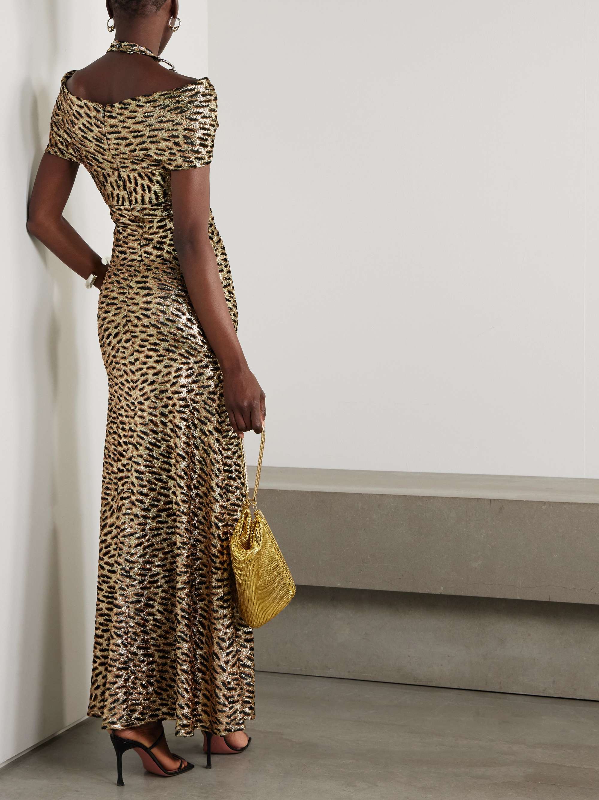 Embellished leopard-print fil coupé lamé maxi dress view