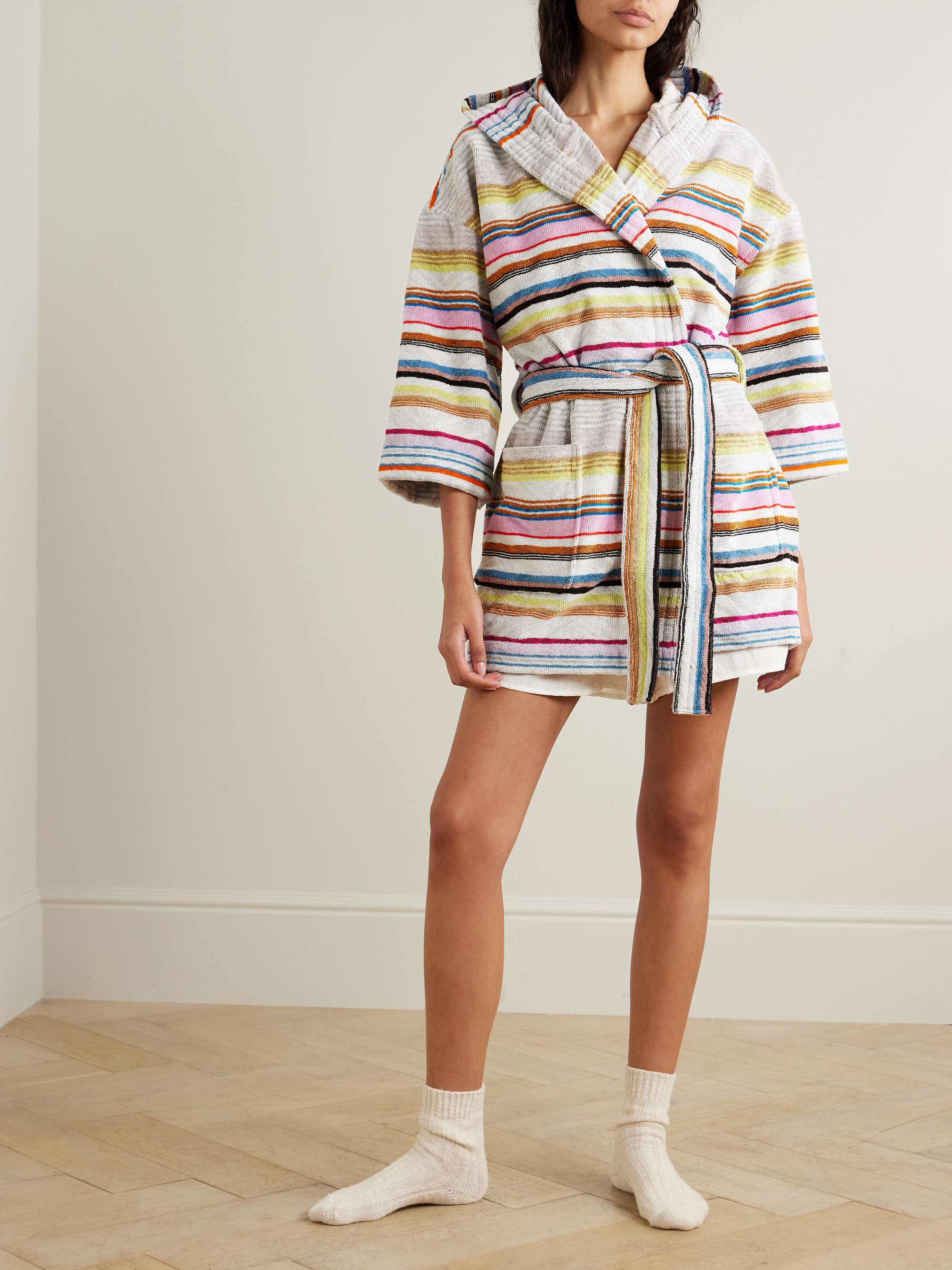 Moonshadow hooded striped metallic cotton-blend terry robe view