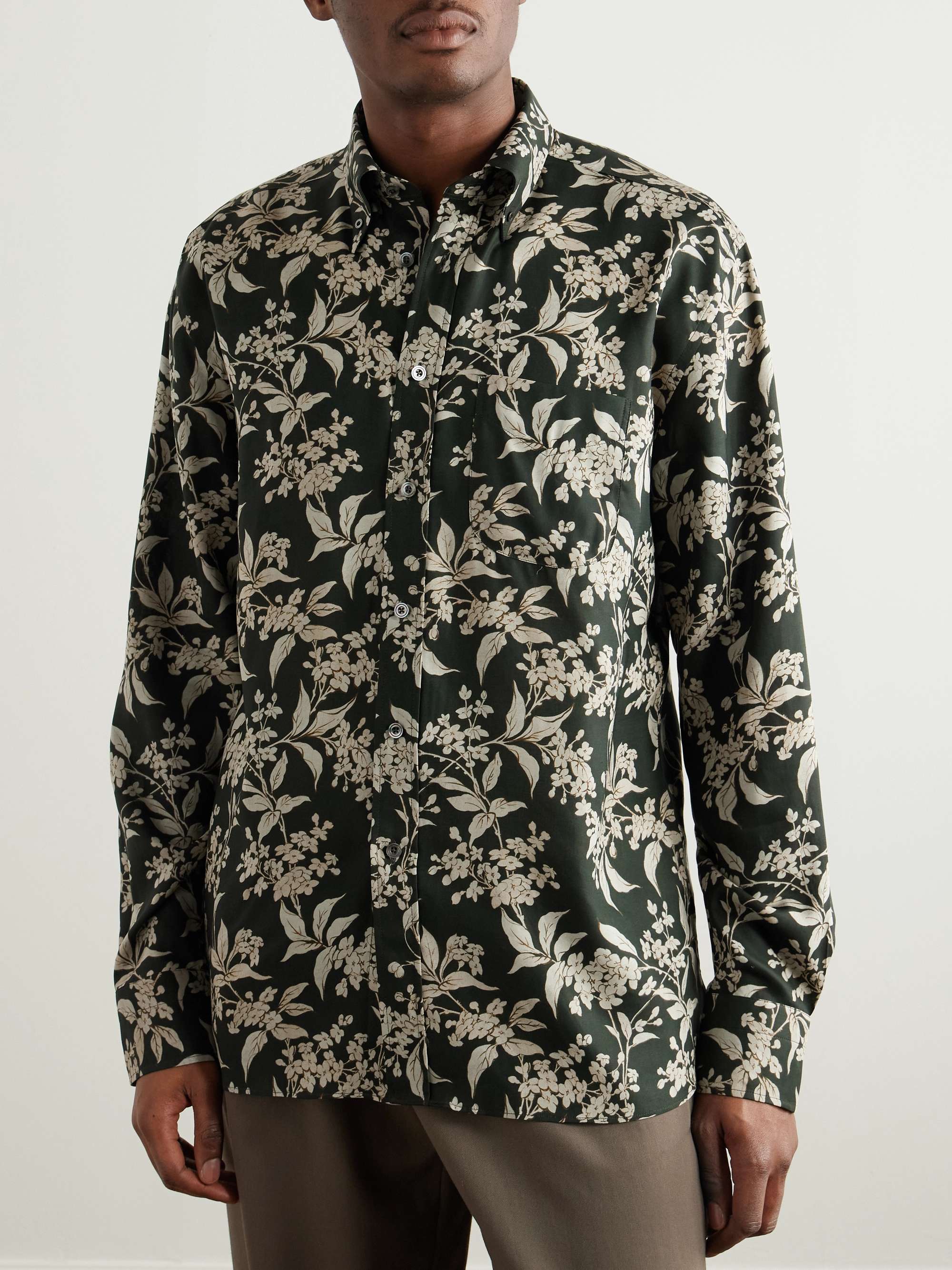Keith Button-Down Collar Floral-Print Lyocell-Twill Shirt view