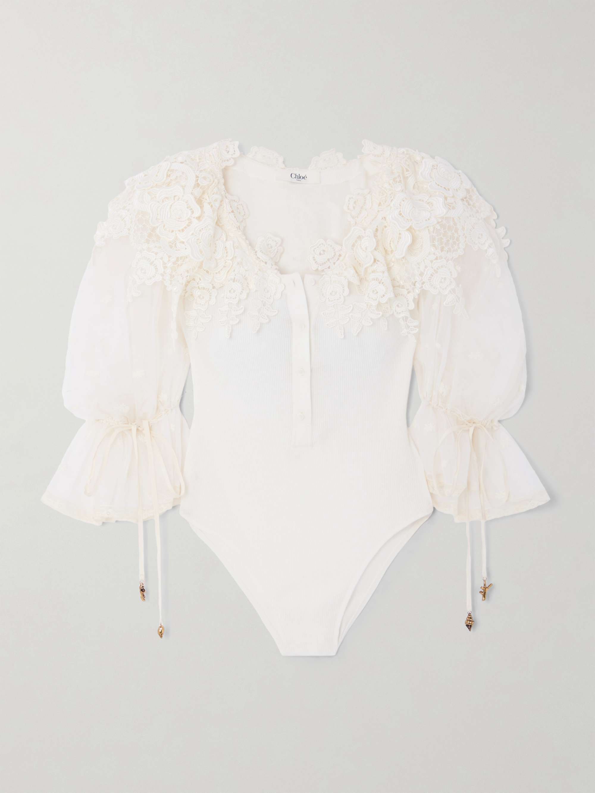 Embellished lace-trimmed cotton bodysuit view