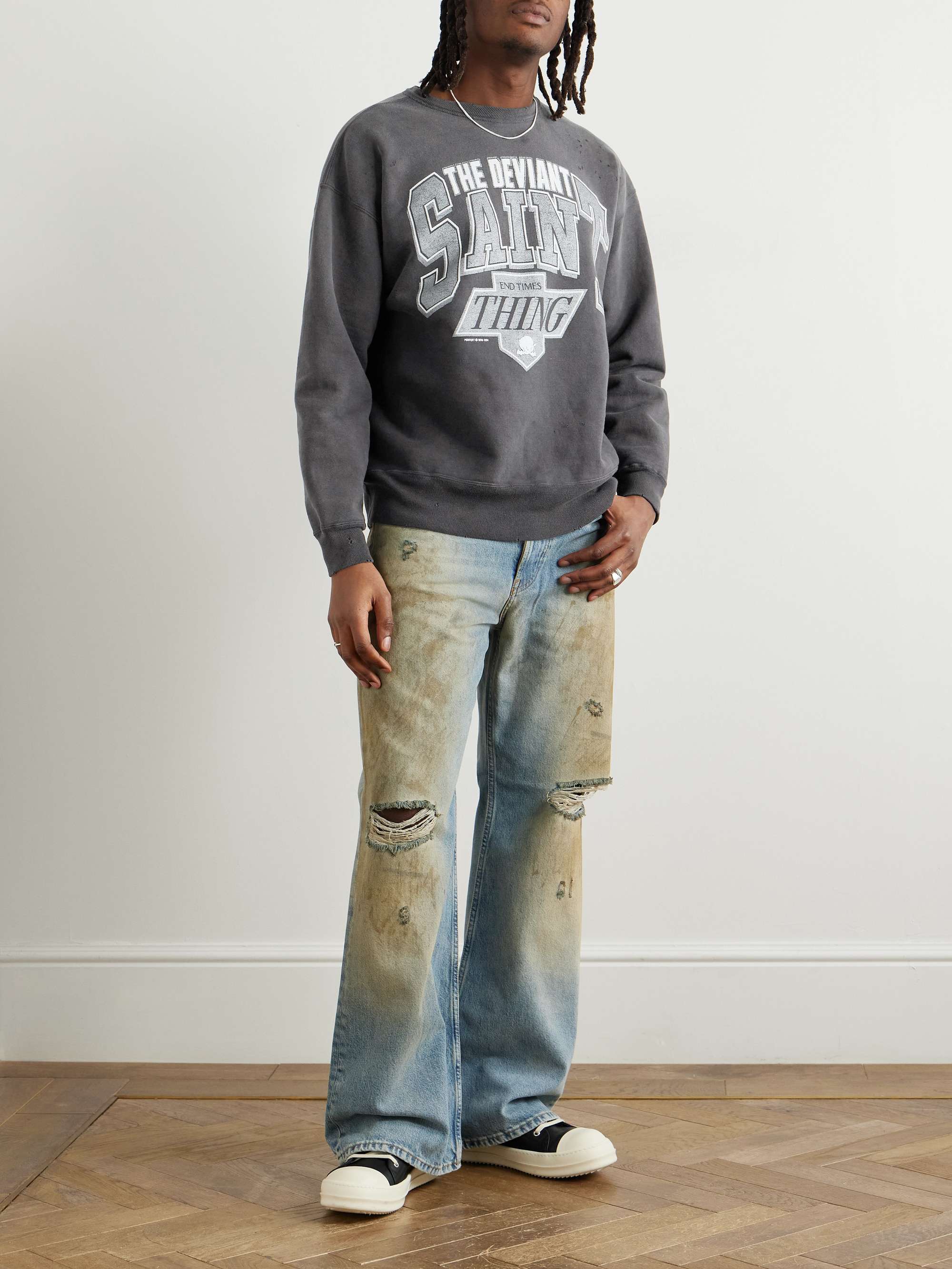 The Deviant Distressed Logo-Print Cotton-Jersey Sweatshirt view