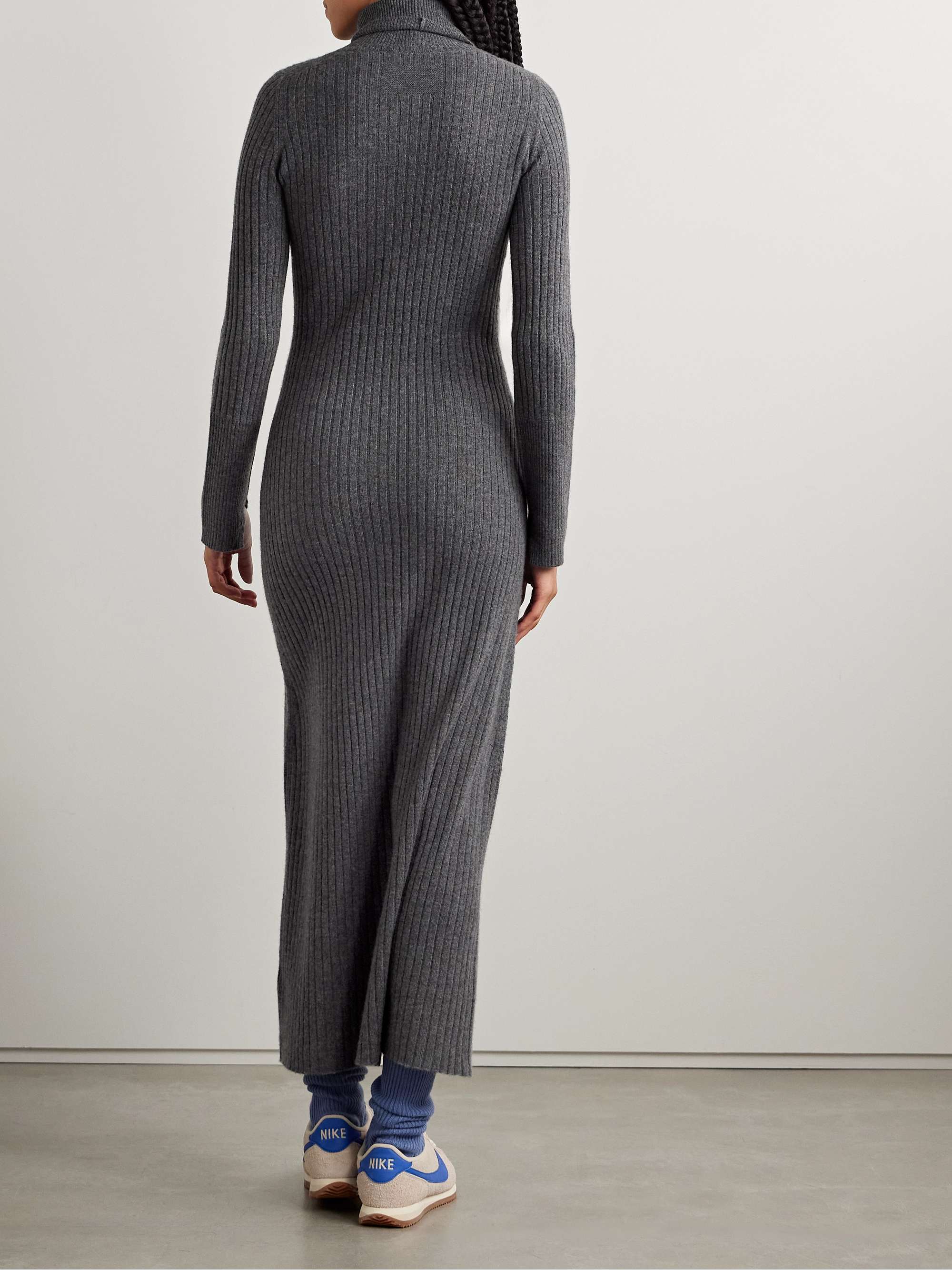 Ribbed cashmere turtleneck maxi dress view