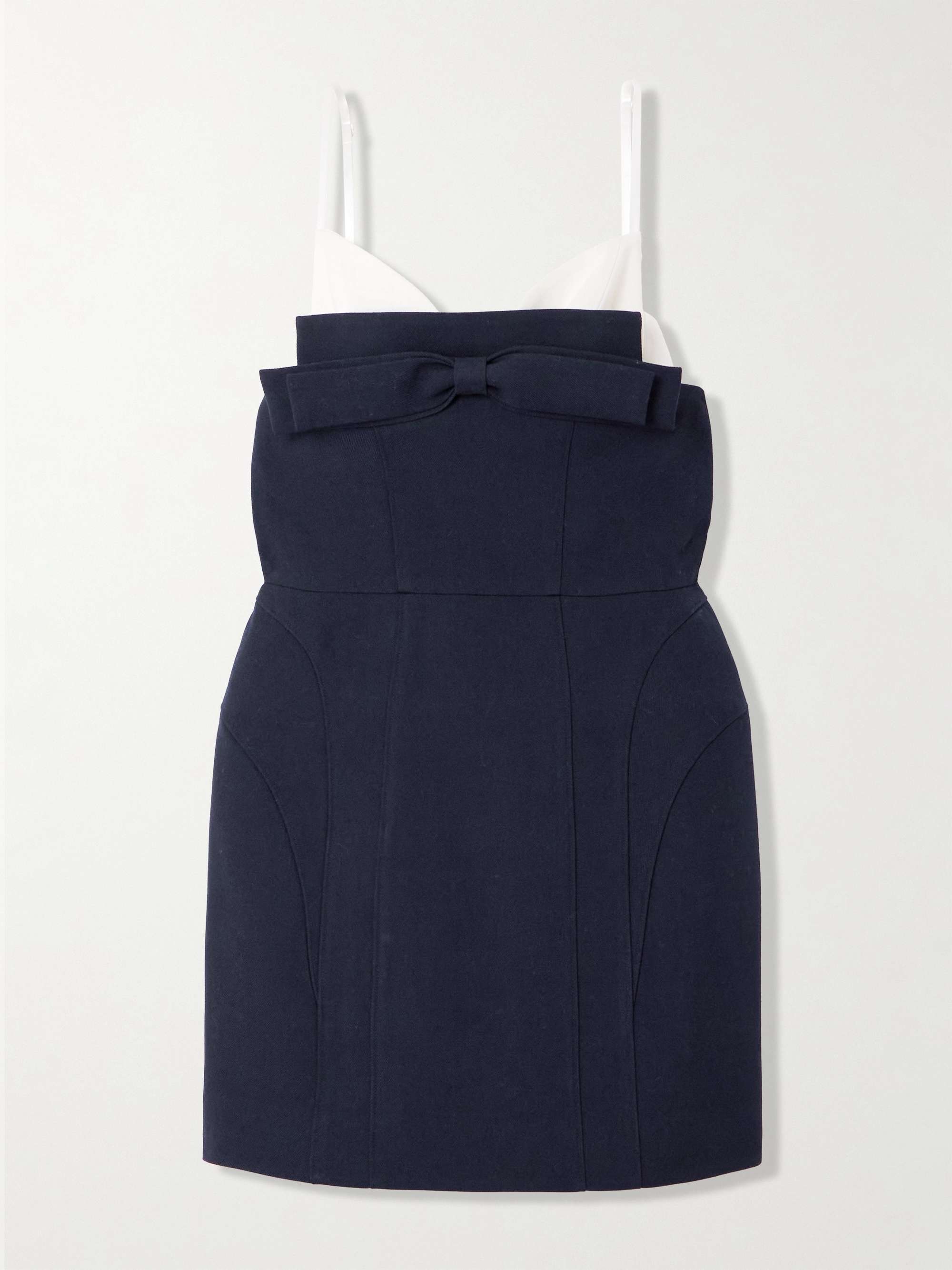 Bow-embellished paneled wool and silk-blend twill mini dress view