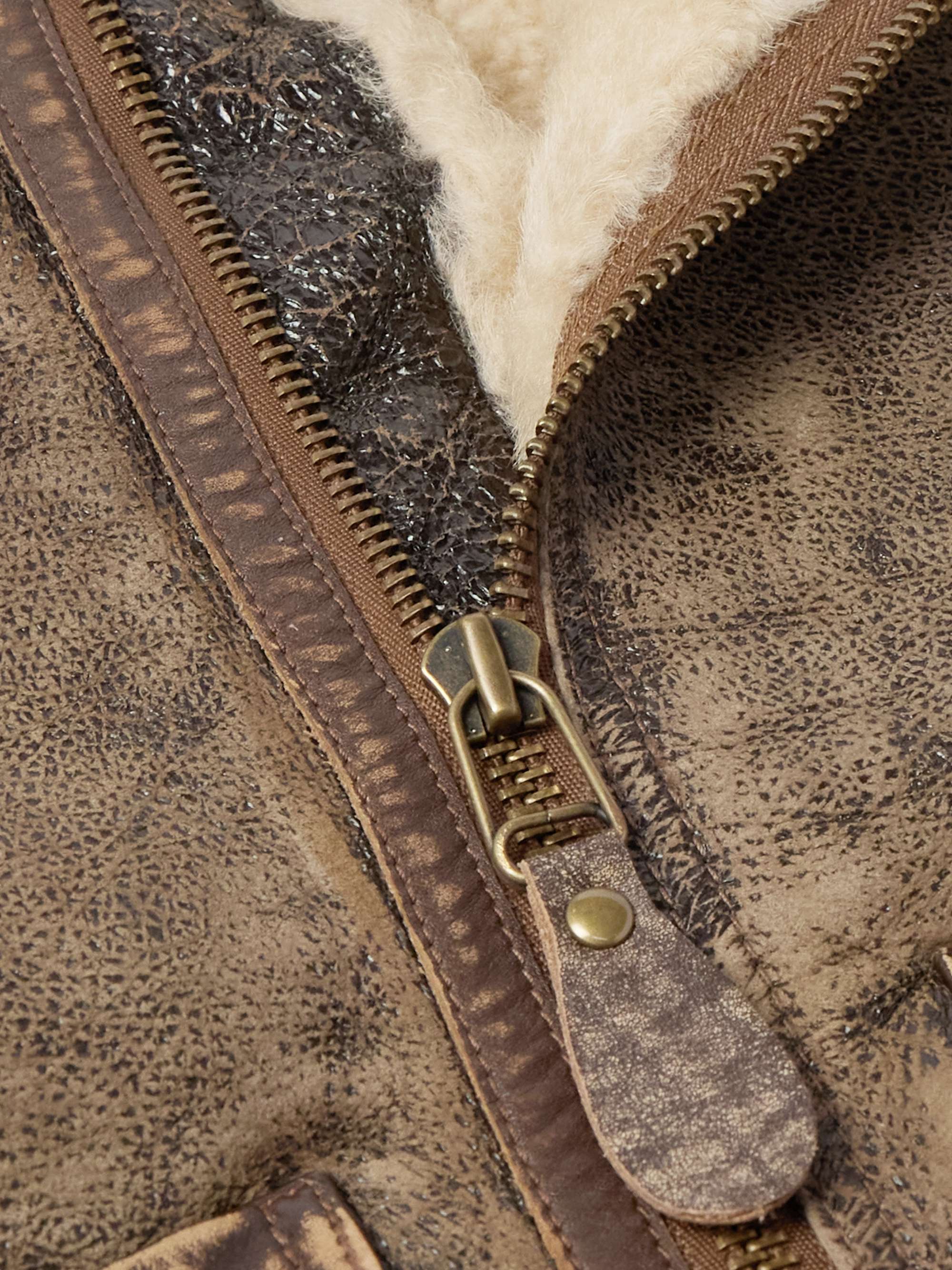 Distressed Shearling Bomber Jacket view