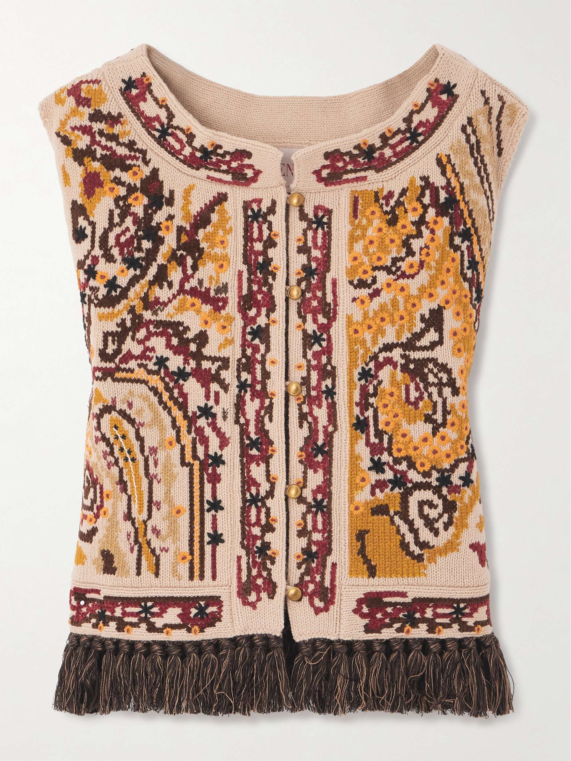 Fringed embroidered wool vest view