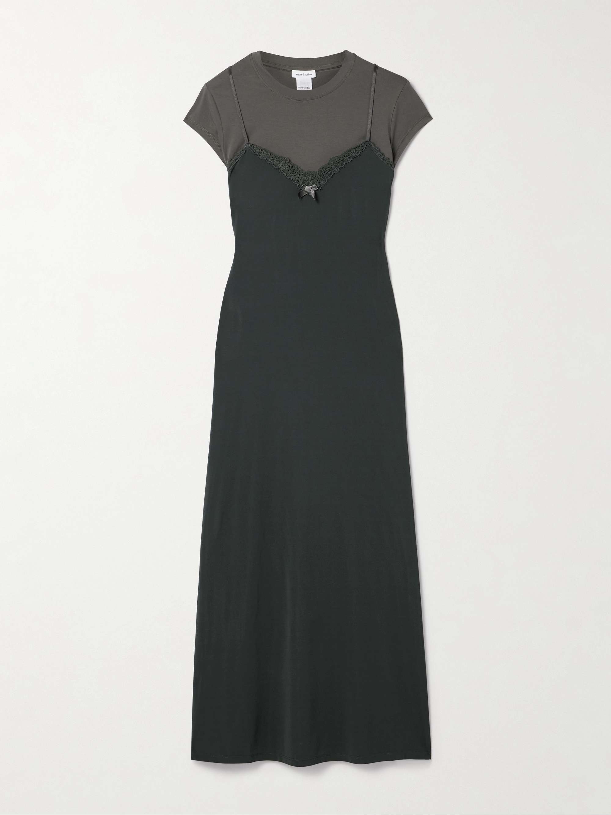 Lace-trimmed stretch-jersey and cotton-blend jersey midi dress view