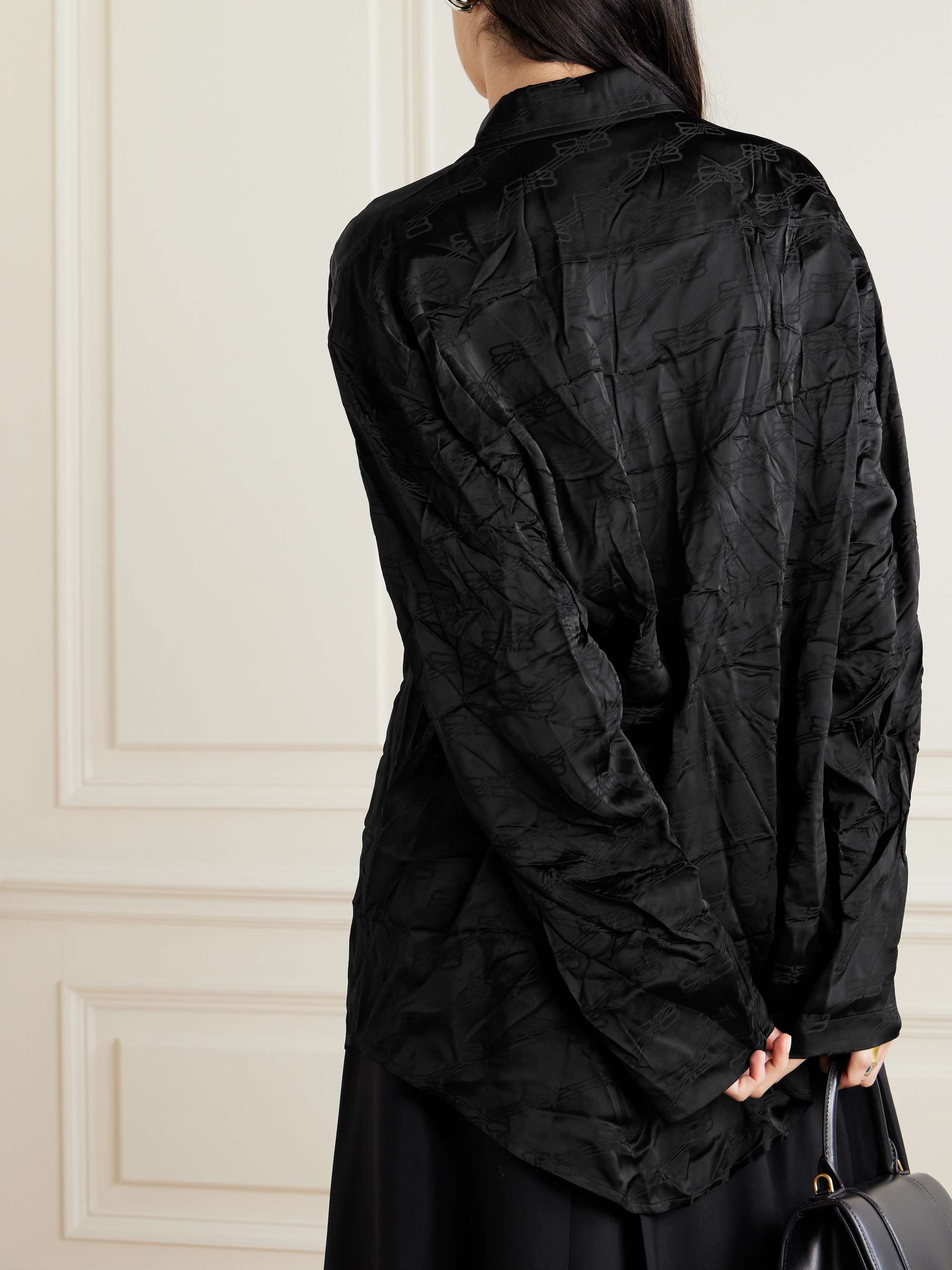 Embroidered crinkled-satin shirt view