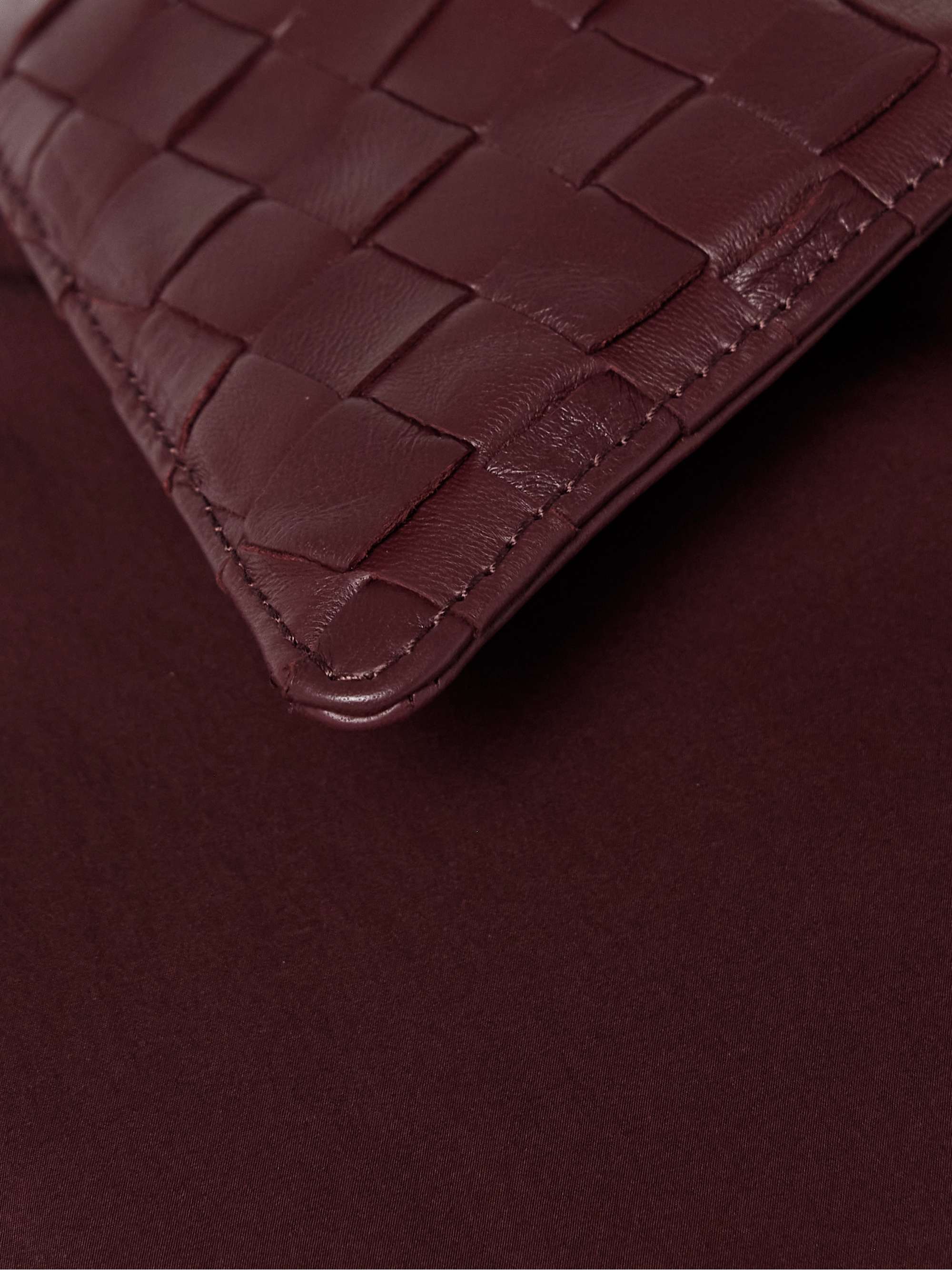 Intrecciato leather-trimmed shell down jacket view