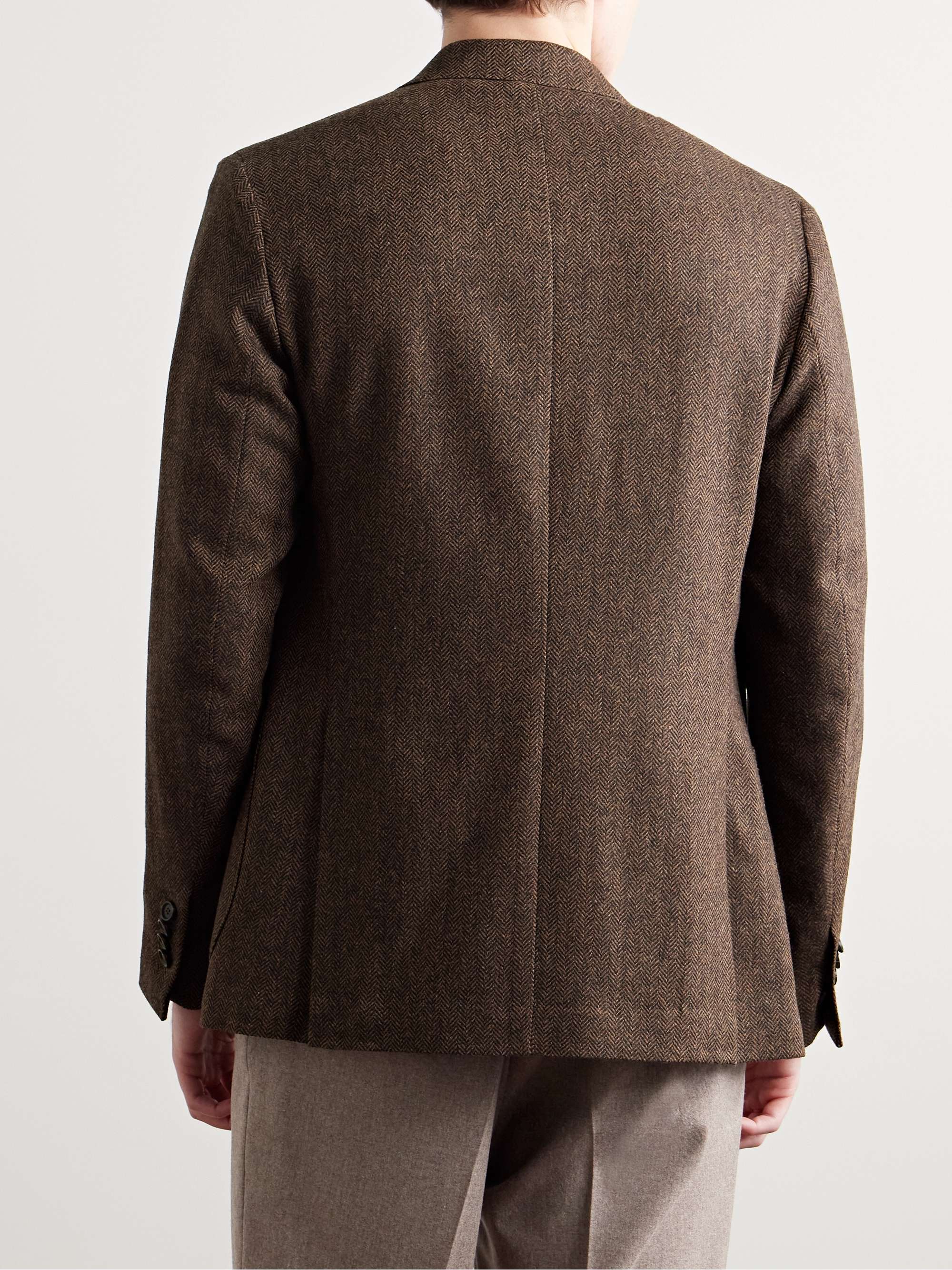 Unstructured Double-Breasted Herringbone Wool and Cashmere-Blend Blazer view